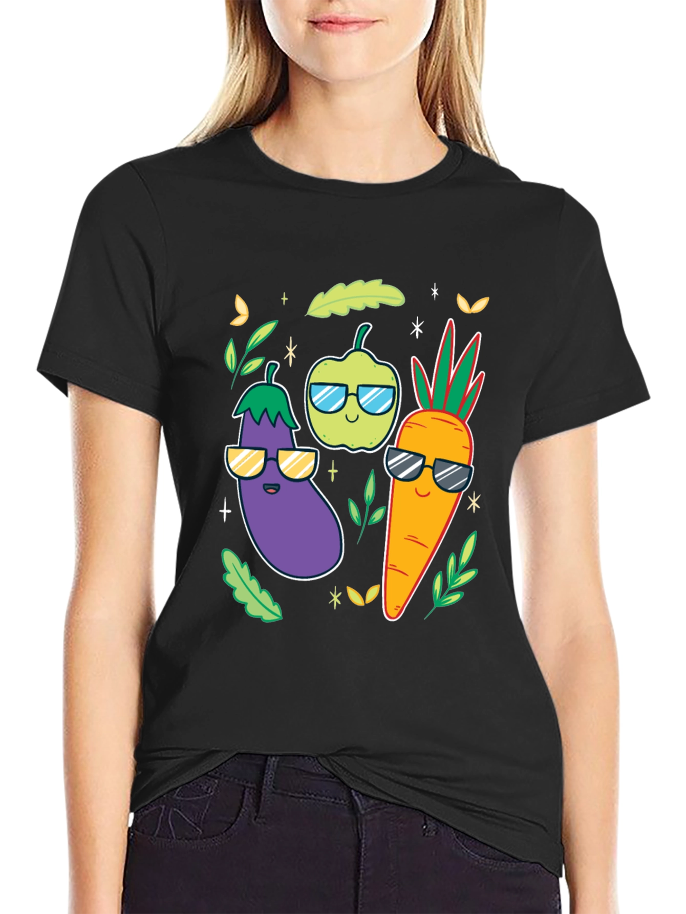 Black Cool Veggies Black T-Shirt view 2