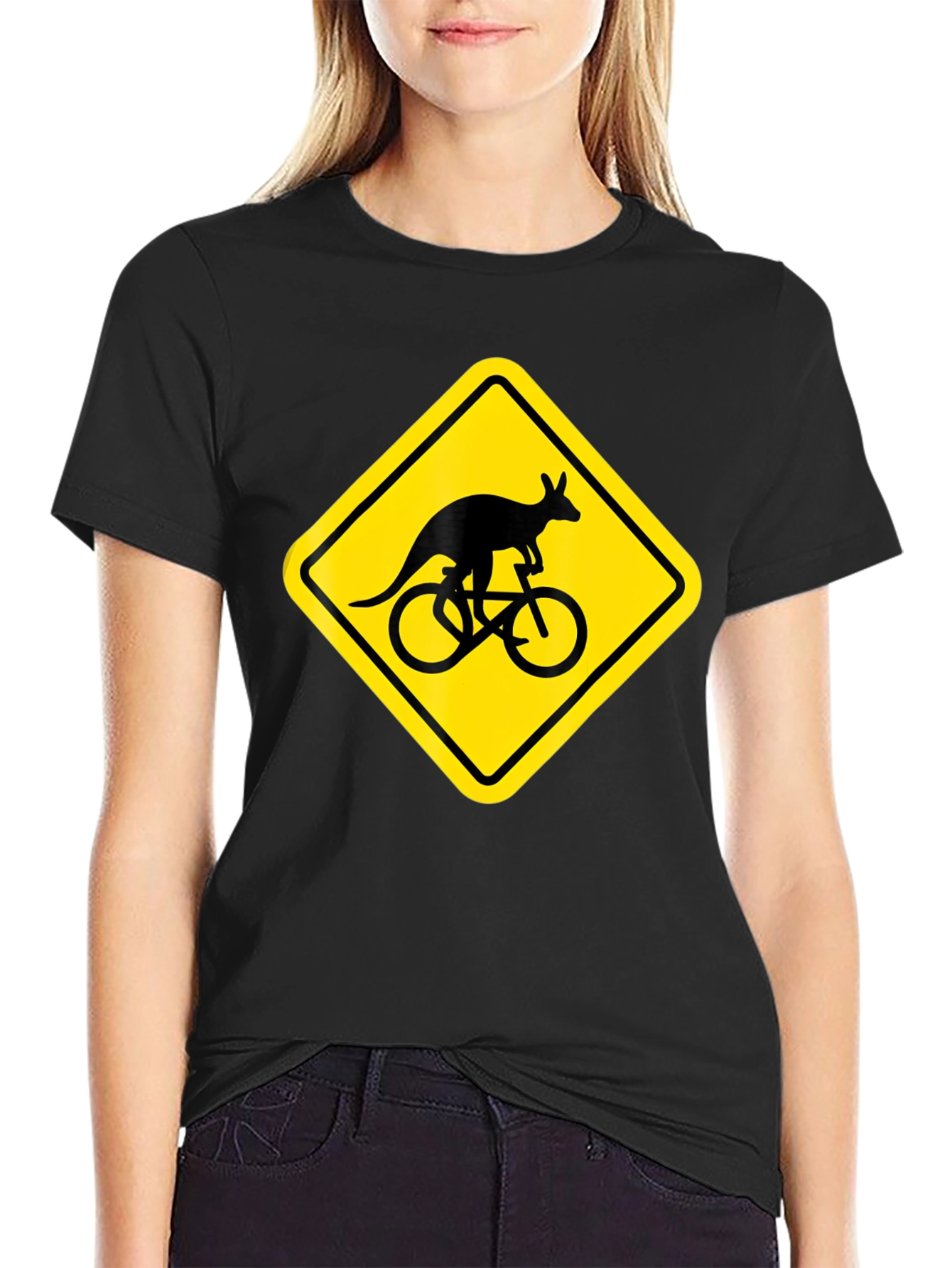 Black Kangaroo Cycling T-Shirt - Novelty Graphic Tee view 2