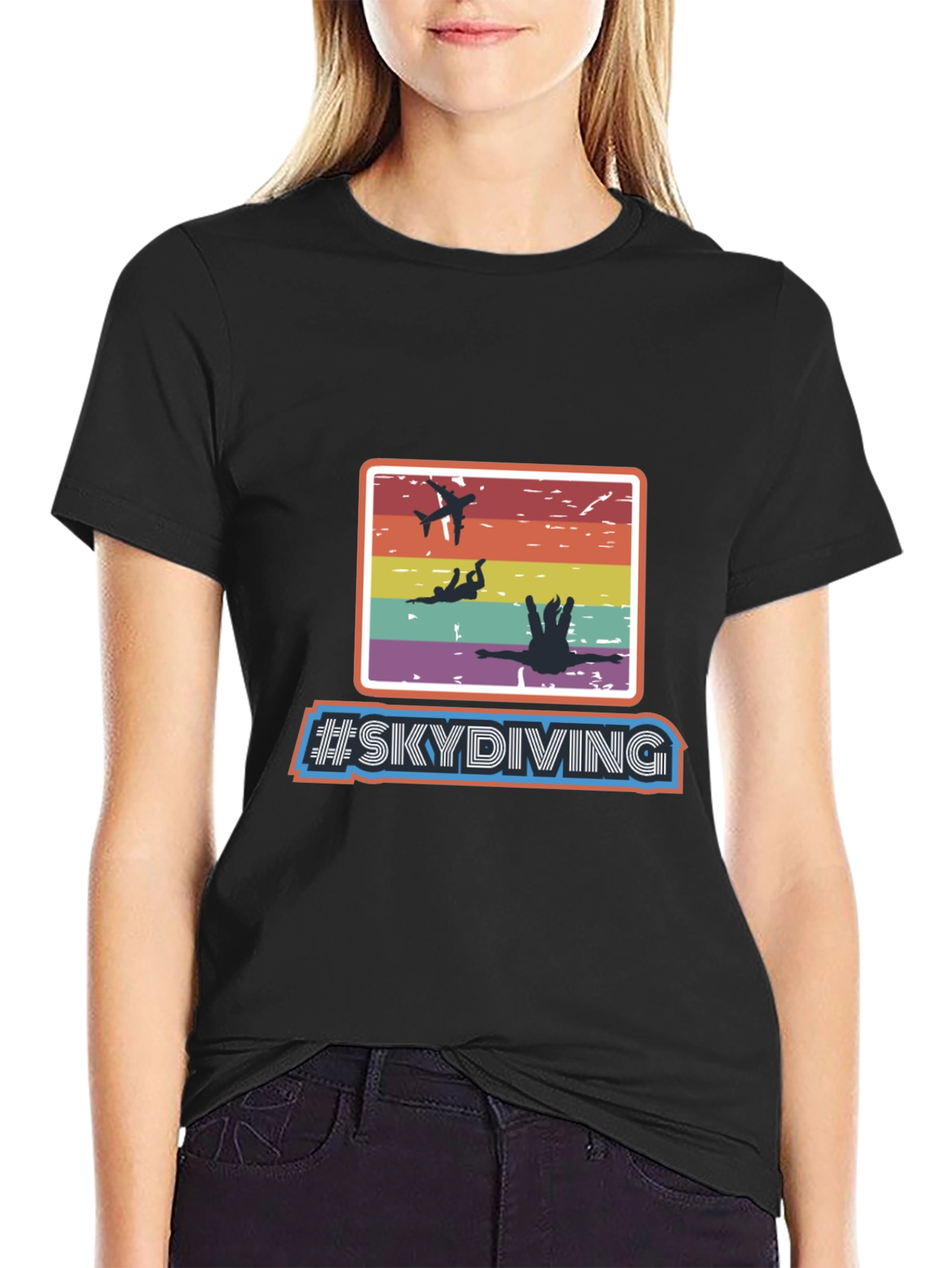 Black Skydiving Retro T-Shirt - Adventure Seeker Apparel view 2