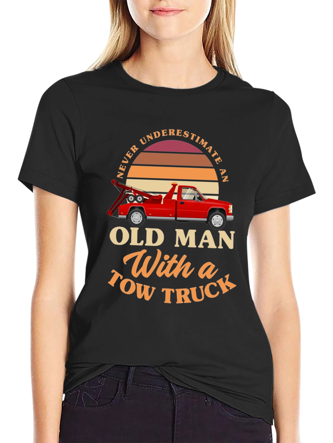 Black Never Underestimate Old Man Tow Truck T-Shirt view 2