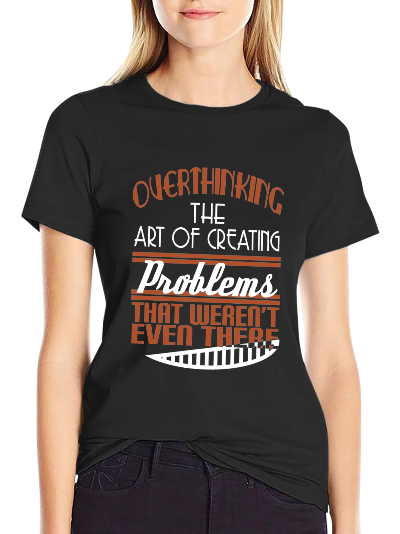 Black Overthinking Problems Funny T-Shirt view 2