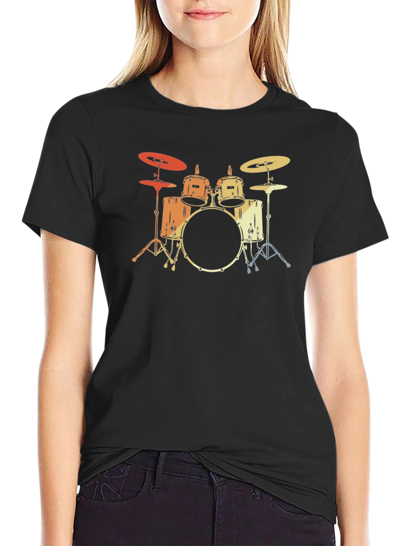 Black Vintage Drum Set Graphic Tee - Musician T-Shirt view 2