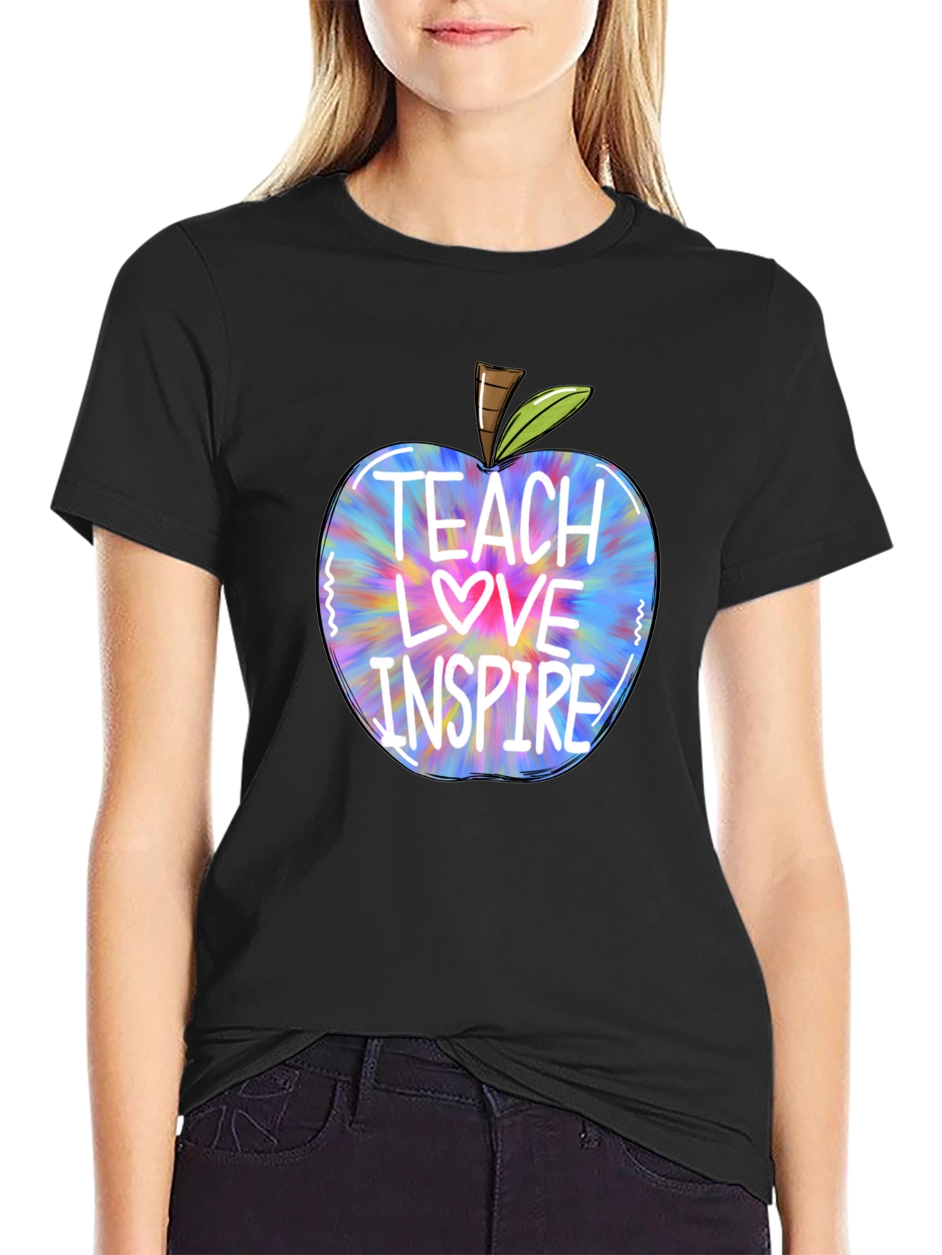 Black Teacher Apple T-Shirt - Teach Love Inspire view 2