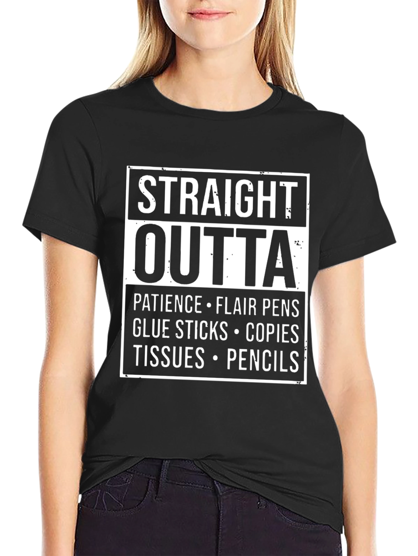 Black Straight Outta Teacher Supplies T-Shirt view 2