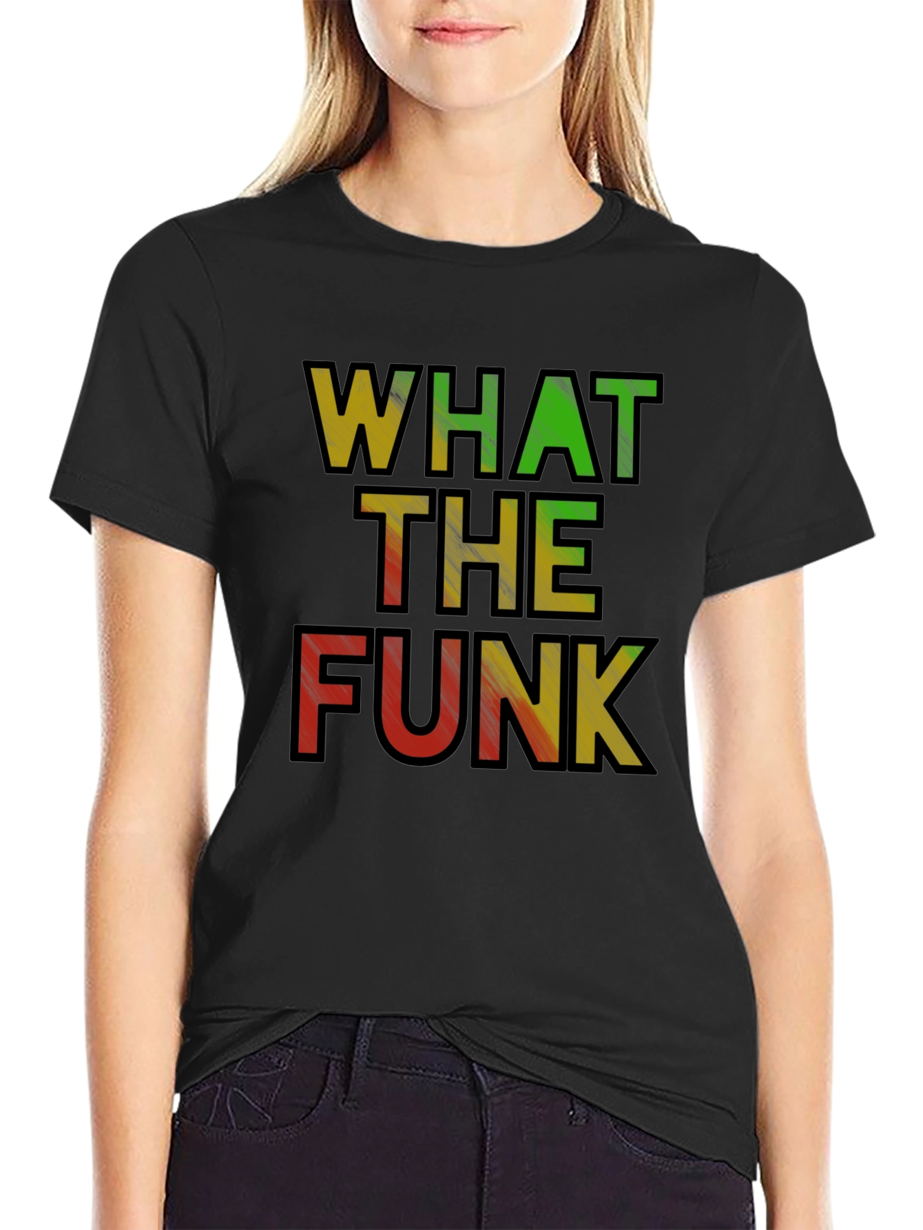 Black What the Funk T-Shirt - Rasta Colors Black Tee view 2