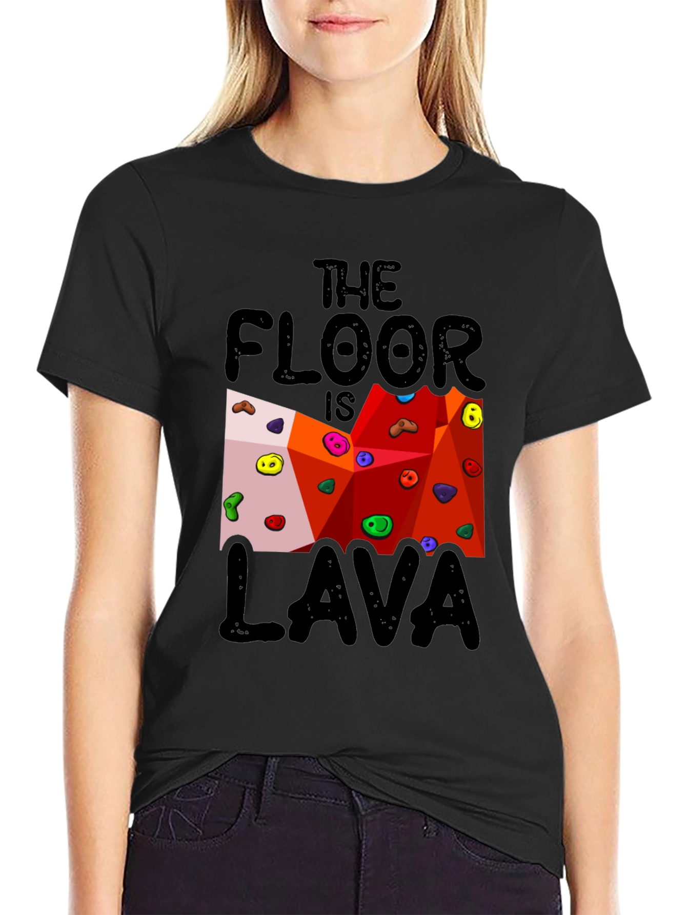 Black The Floor is Lava Climbing Wall Black T-Shirt view 2