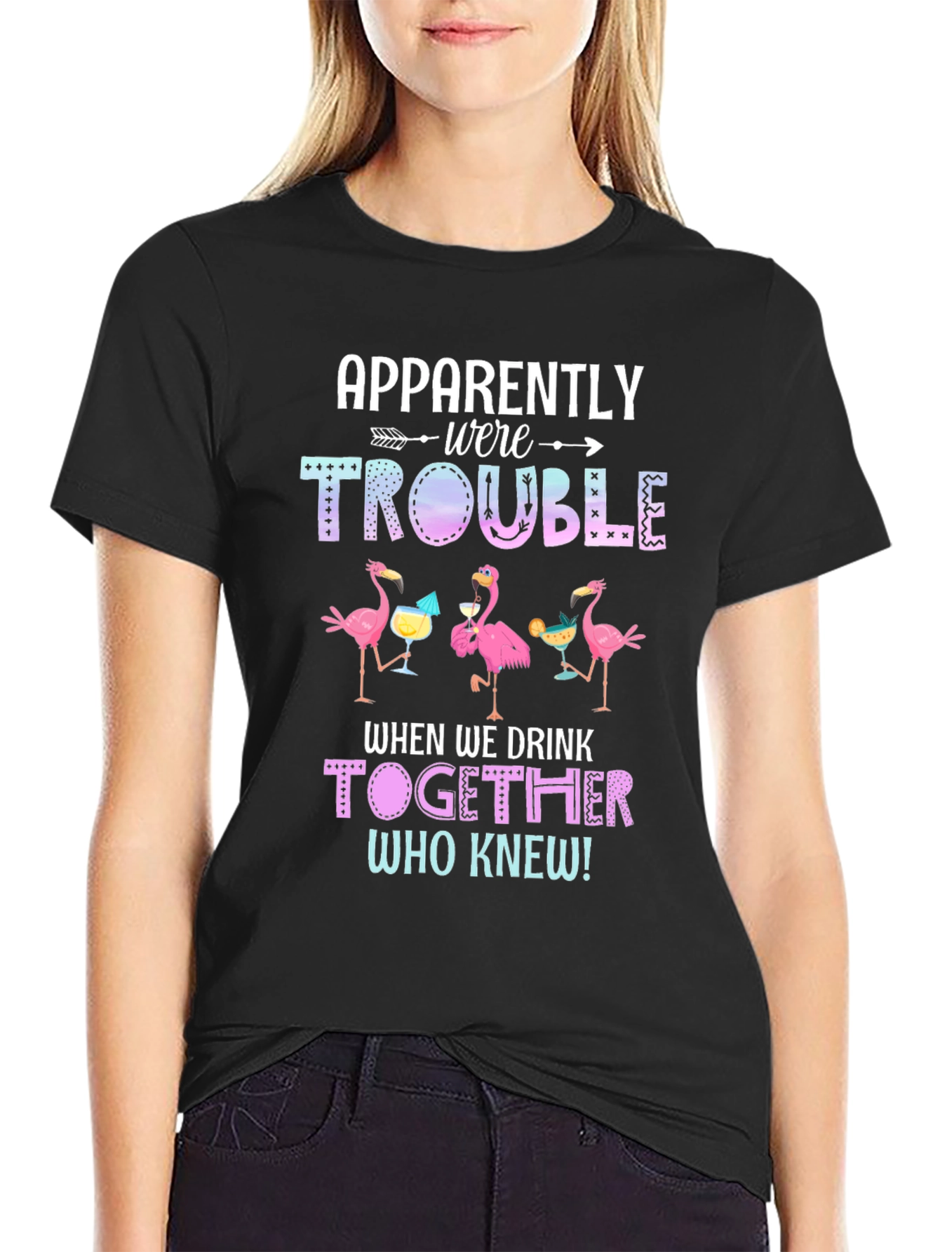 Black Flamingo Trouble When We Drink Together T-Shirt view 2