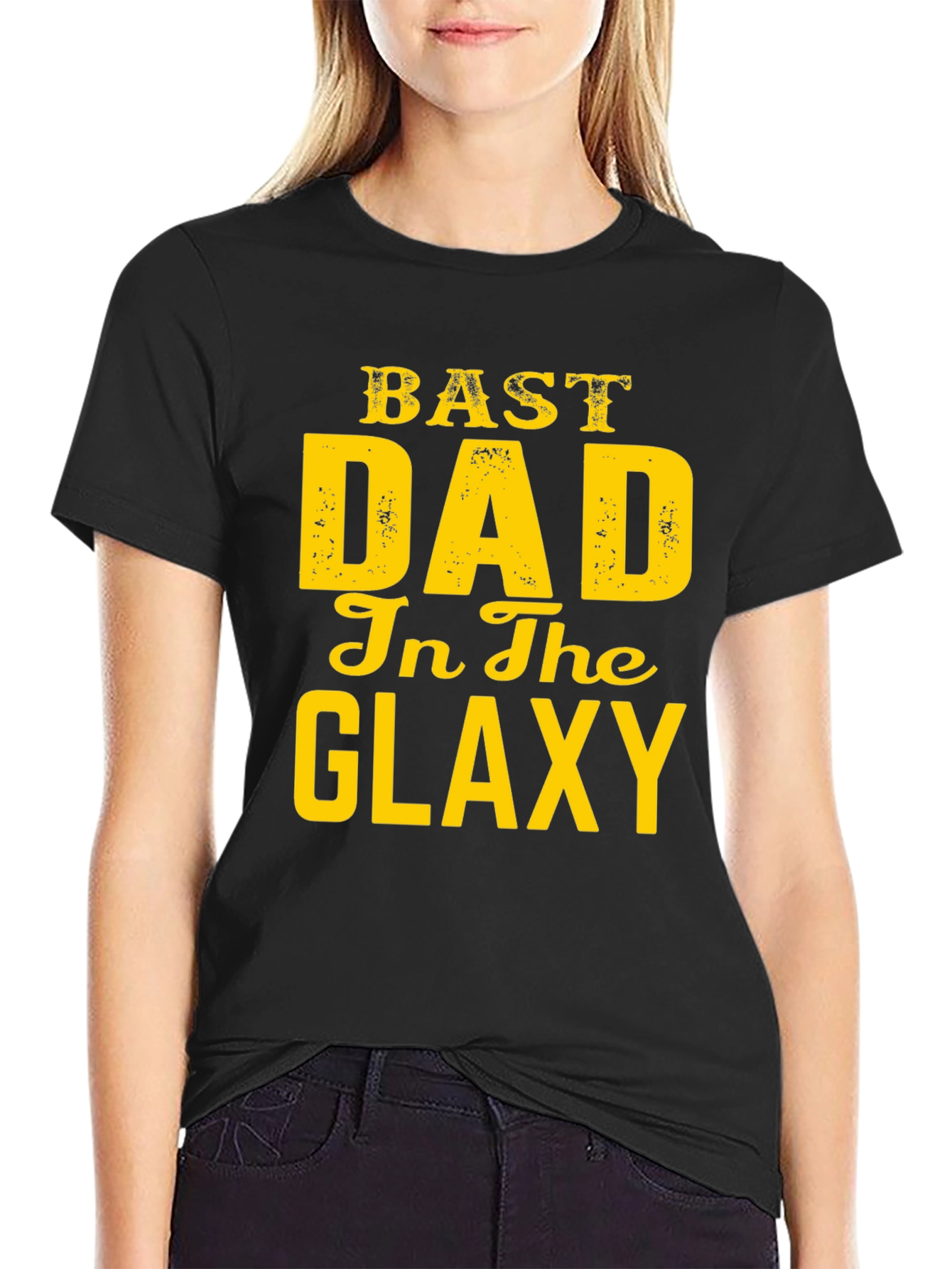 Black Best Dad in the Galaxy Graphic T-Shirt view 2