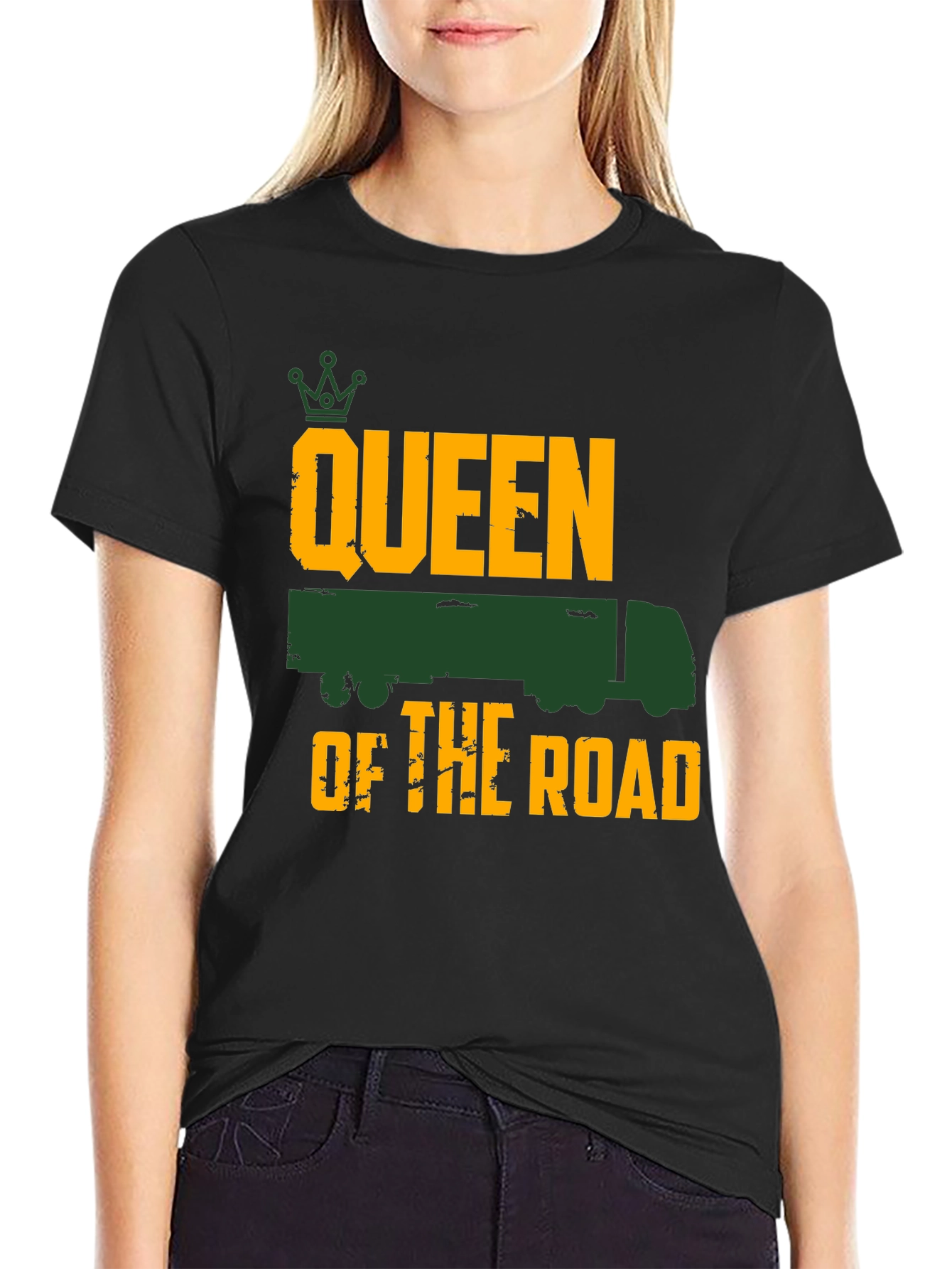 Black Queen of the Road Trucker Tee - Black view 2
