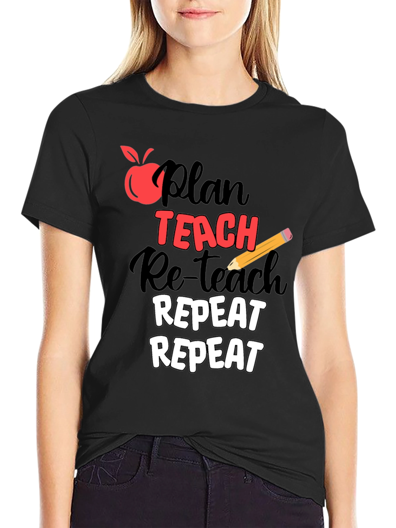Black Plan Teach Repeat Graphic T-Shirt - Teacher Life Tee view 2