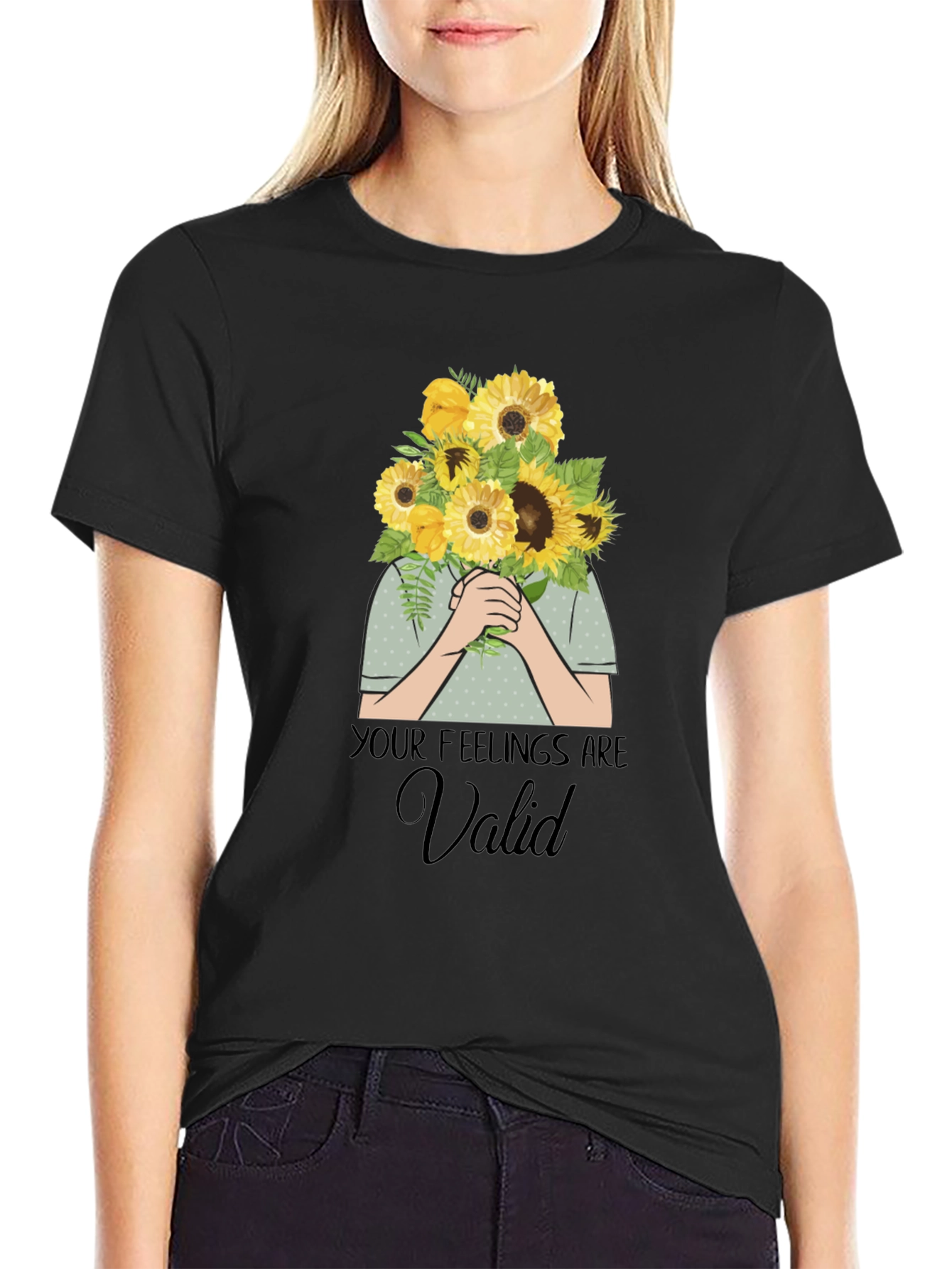 Black Your Feelings Are Valid T-Shirt - Sunflower Bouquet Graphic view 2