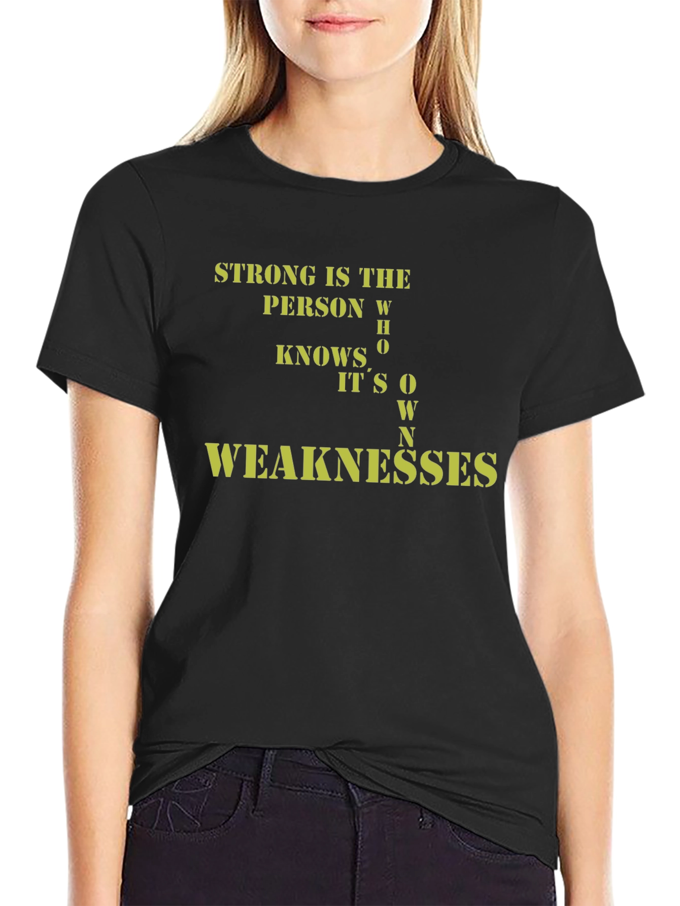 Black Strong Person Weaknesses Black T-Shirt view 2