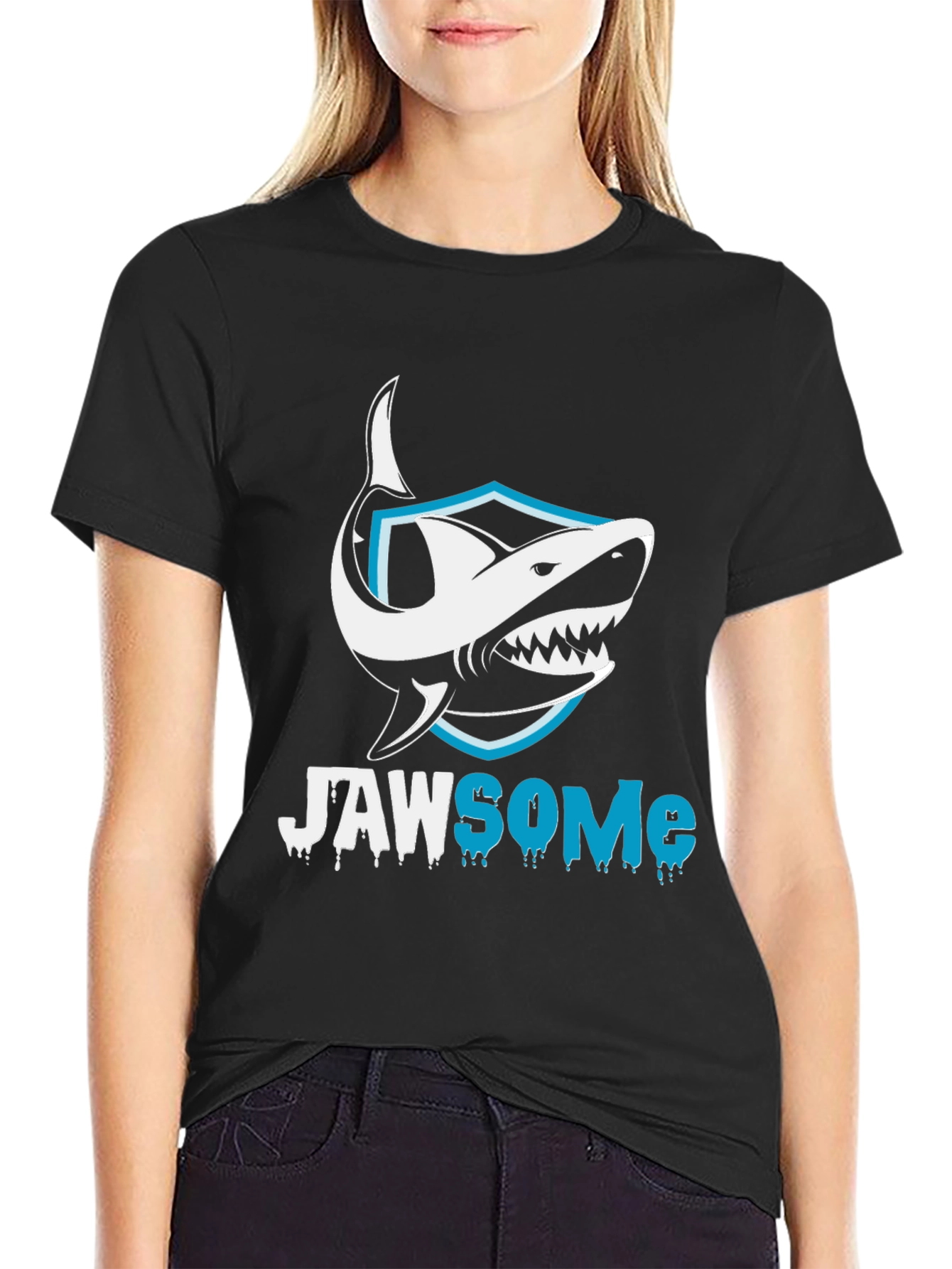 Black Jawsome Shark Graphic T-Shirt - Black Cotton Tee view 2