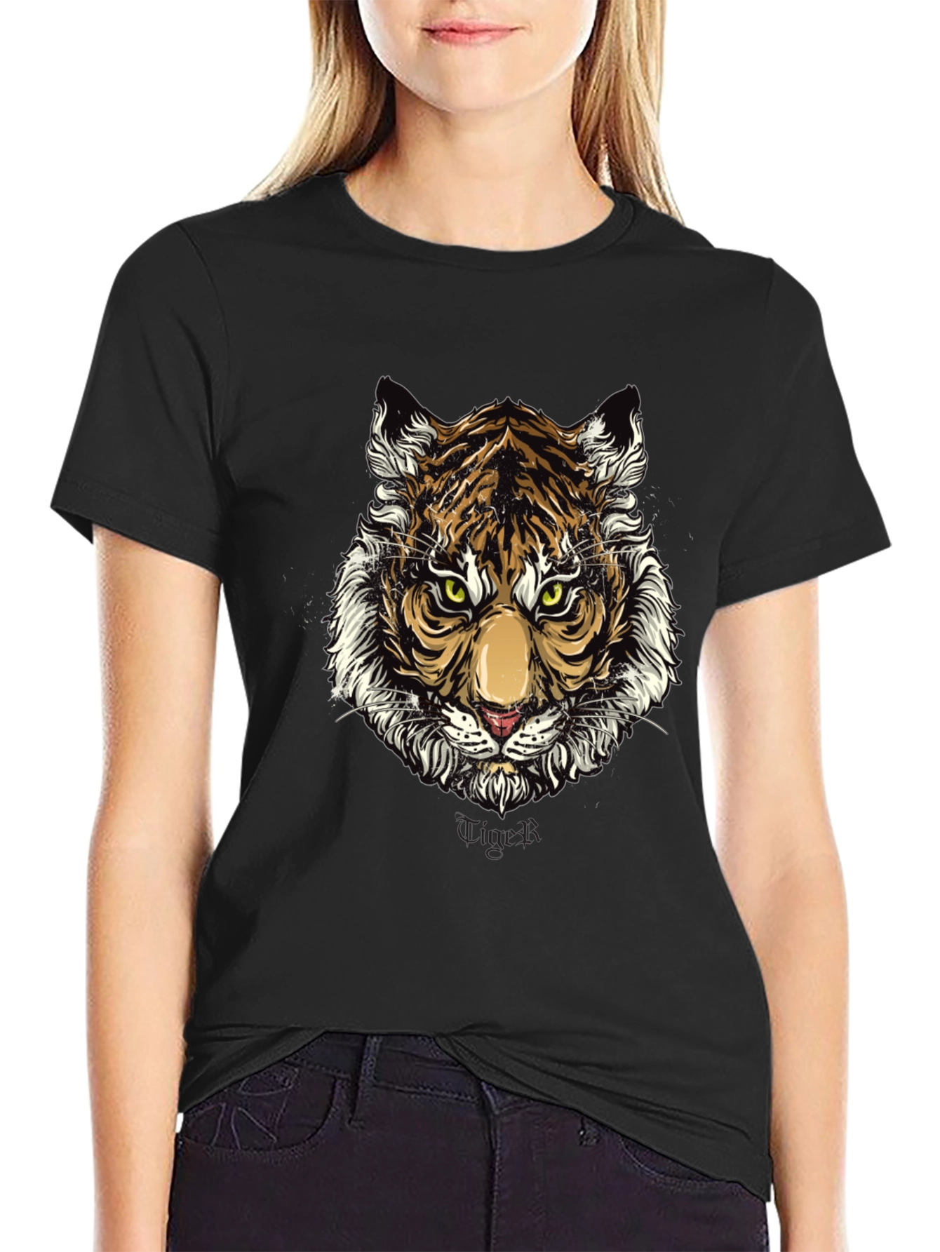 Black Tiger Graphic Print Black T-Shirt view 2