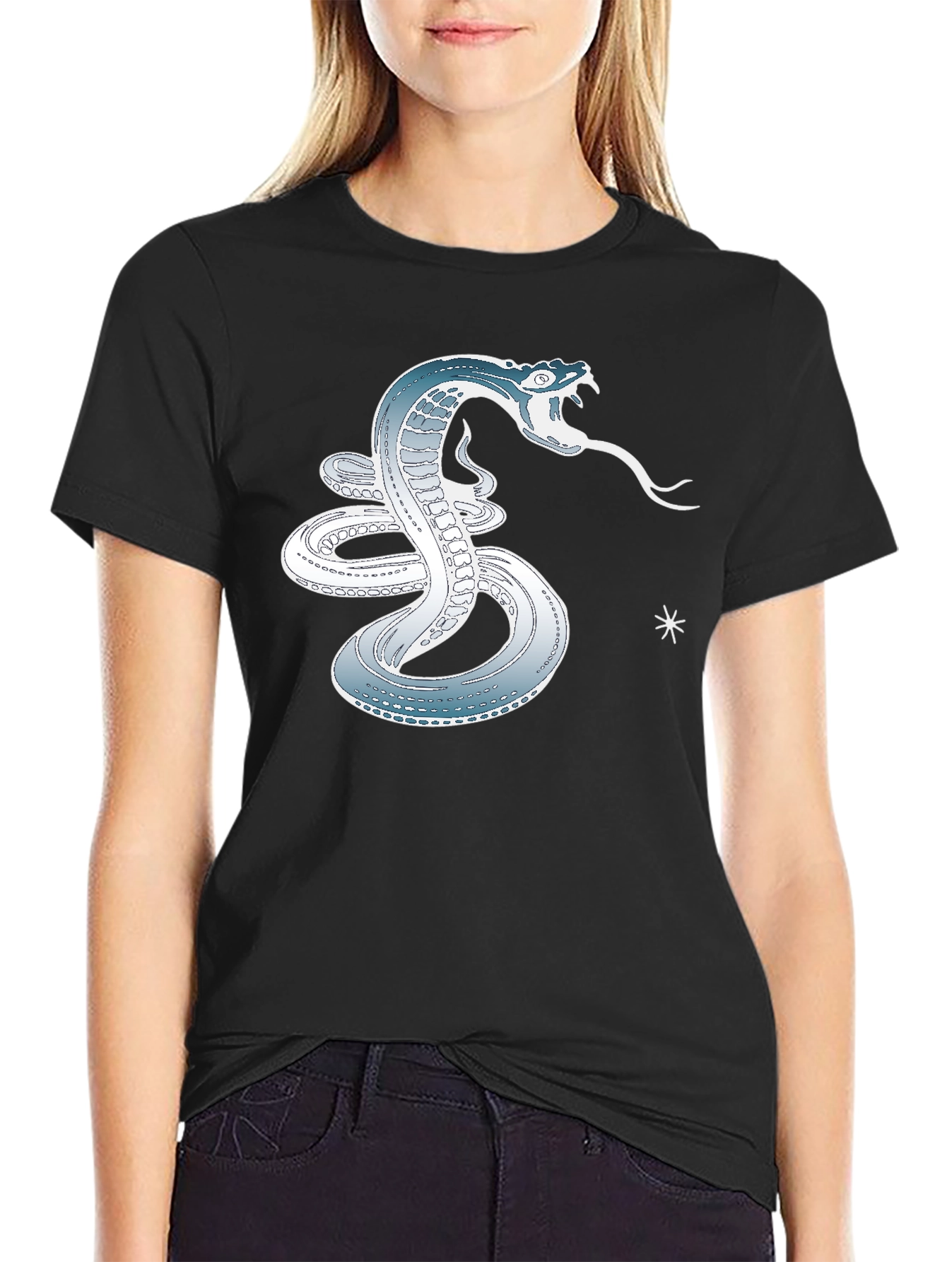 Black Serpent Strike Tee - Cool Snake Graphic T-Shirt view 2