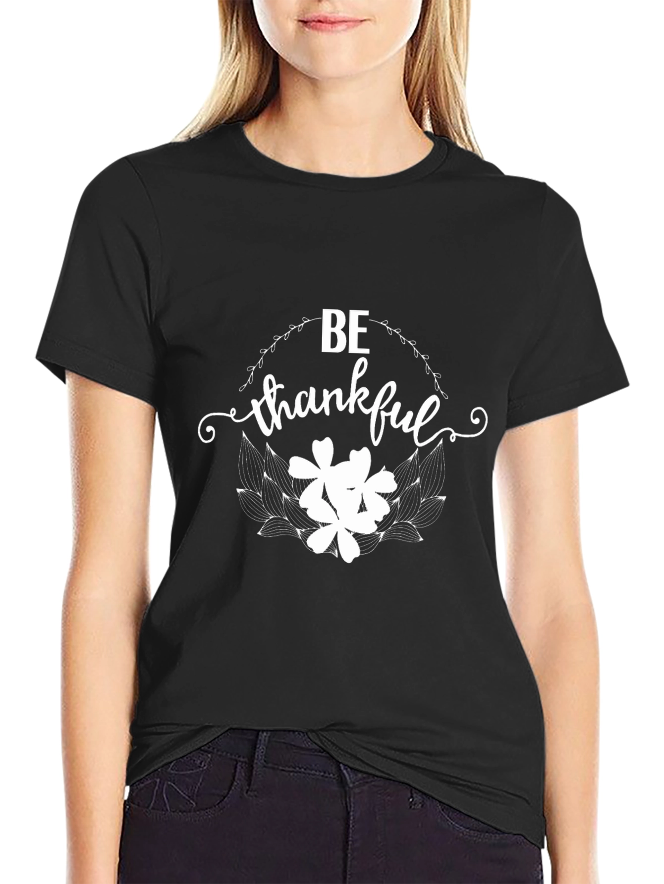 Black Be Thankful Graphic T-Shirt - Soft Cotton Blend view 2