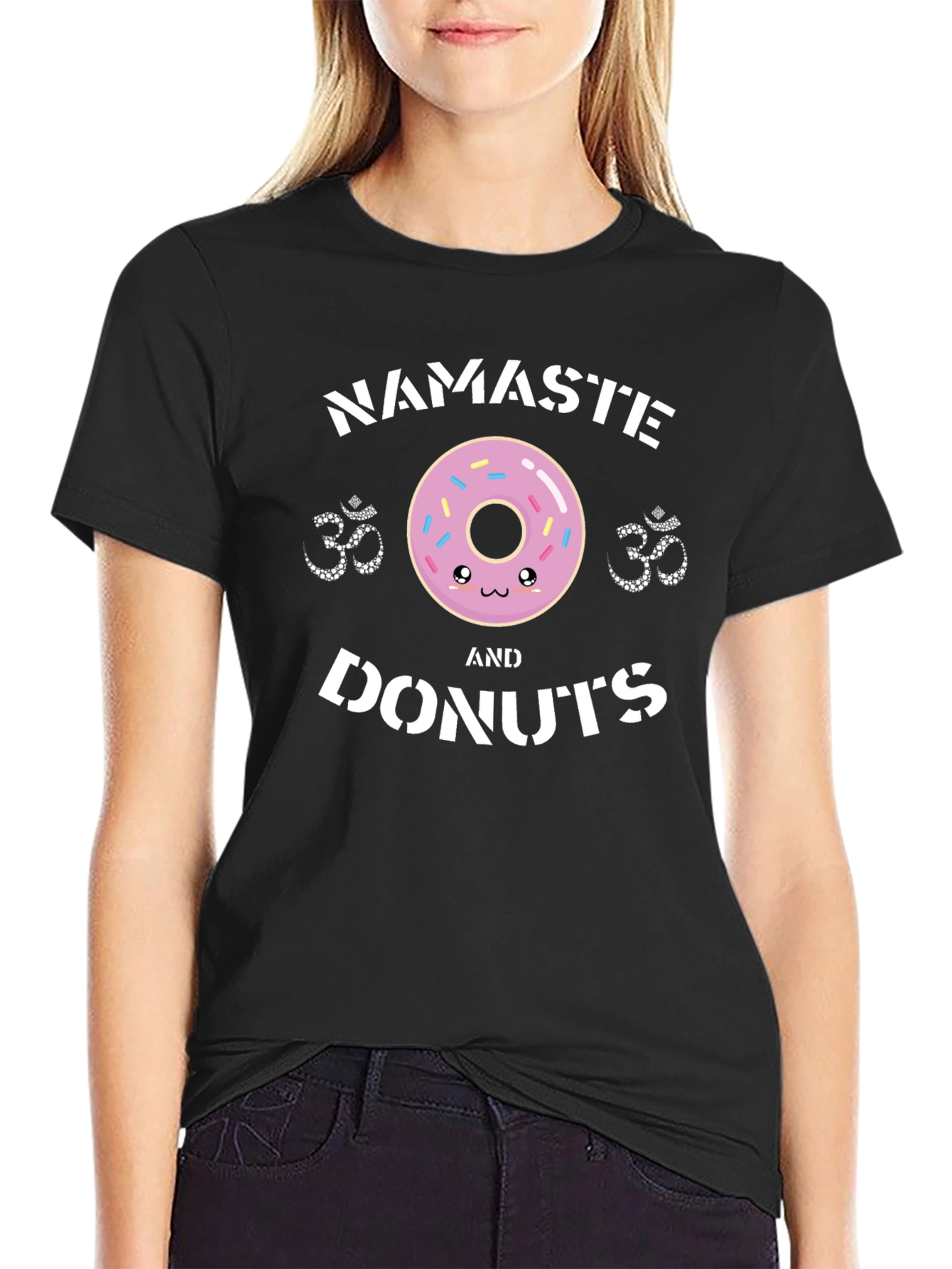 Black Namaste & Donuts Graphic T-Shirt view 2