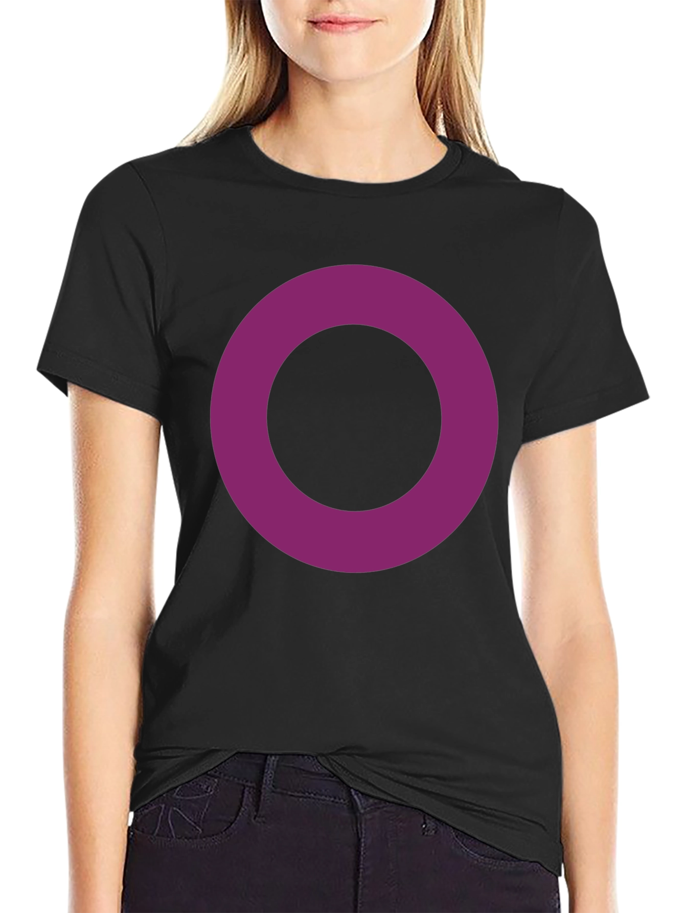 Black Minimalist Purple Ring Graphic Black T-Shirt view 2