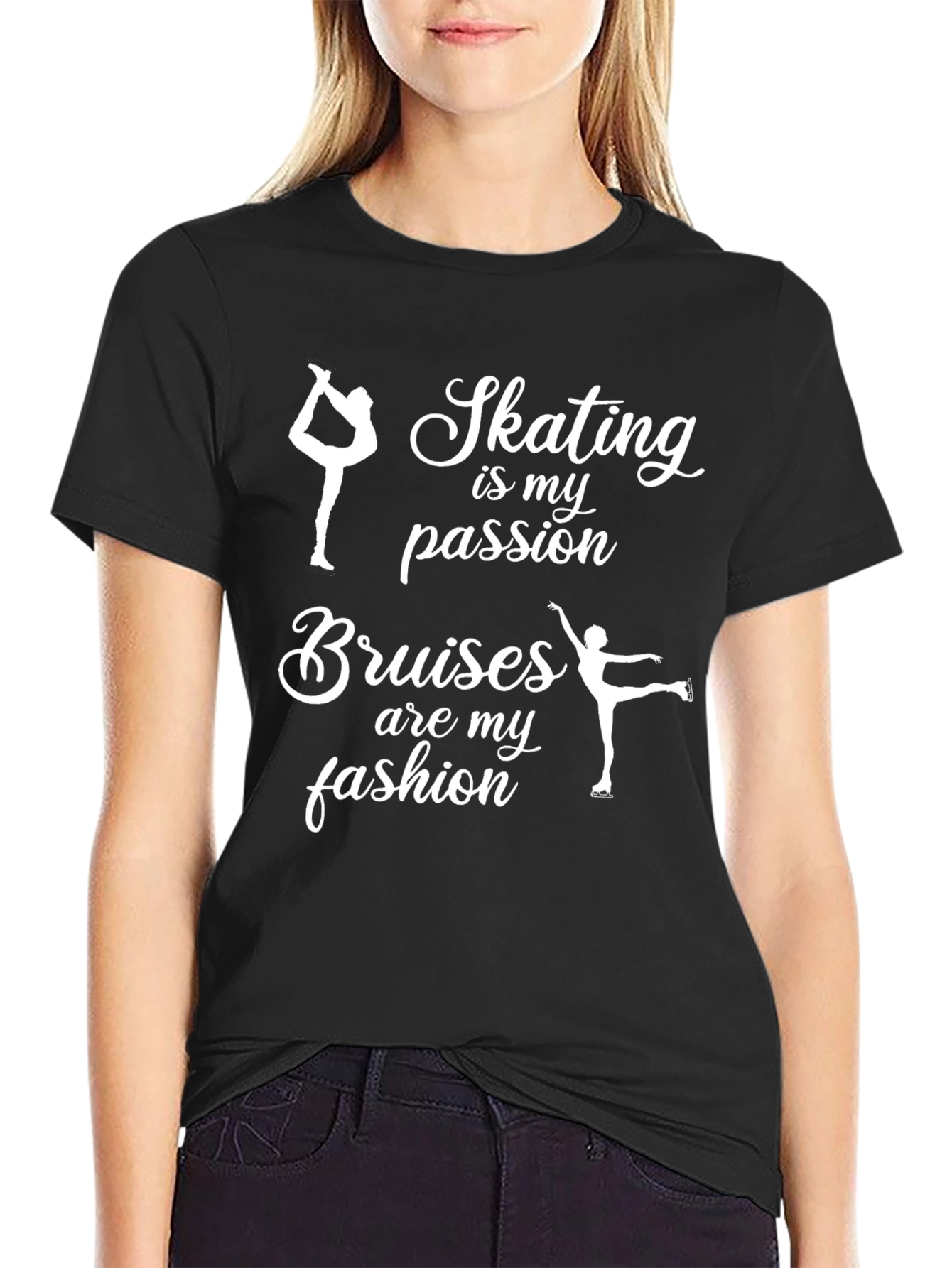 Black Skating Passion T-Shirt - Ice Skating Fashion Tee view 2
