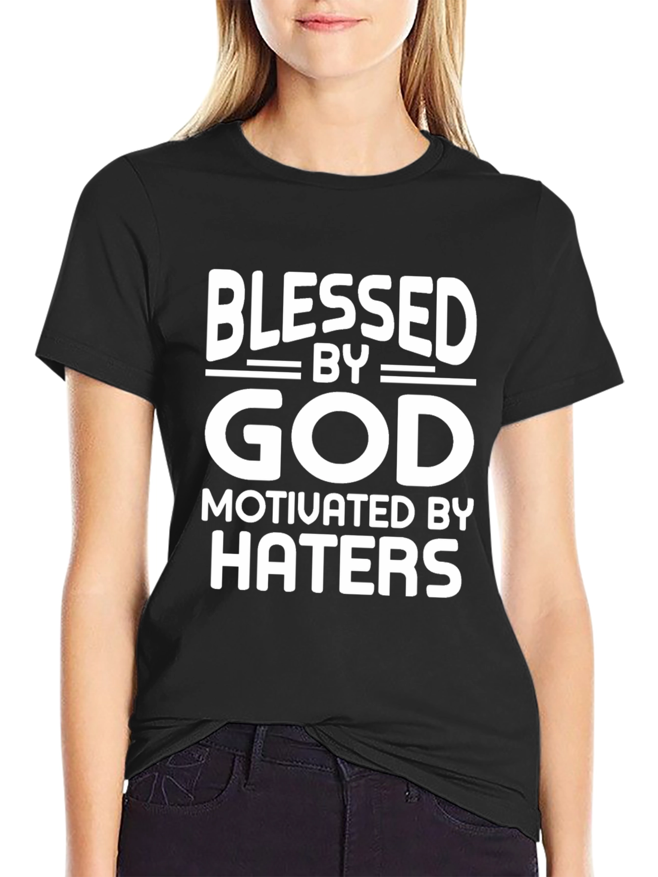 Black Blessed By God Graphic Print T-Shirt view 2