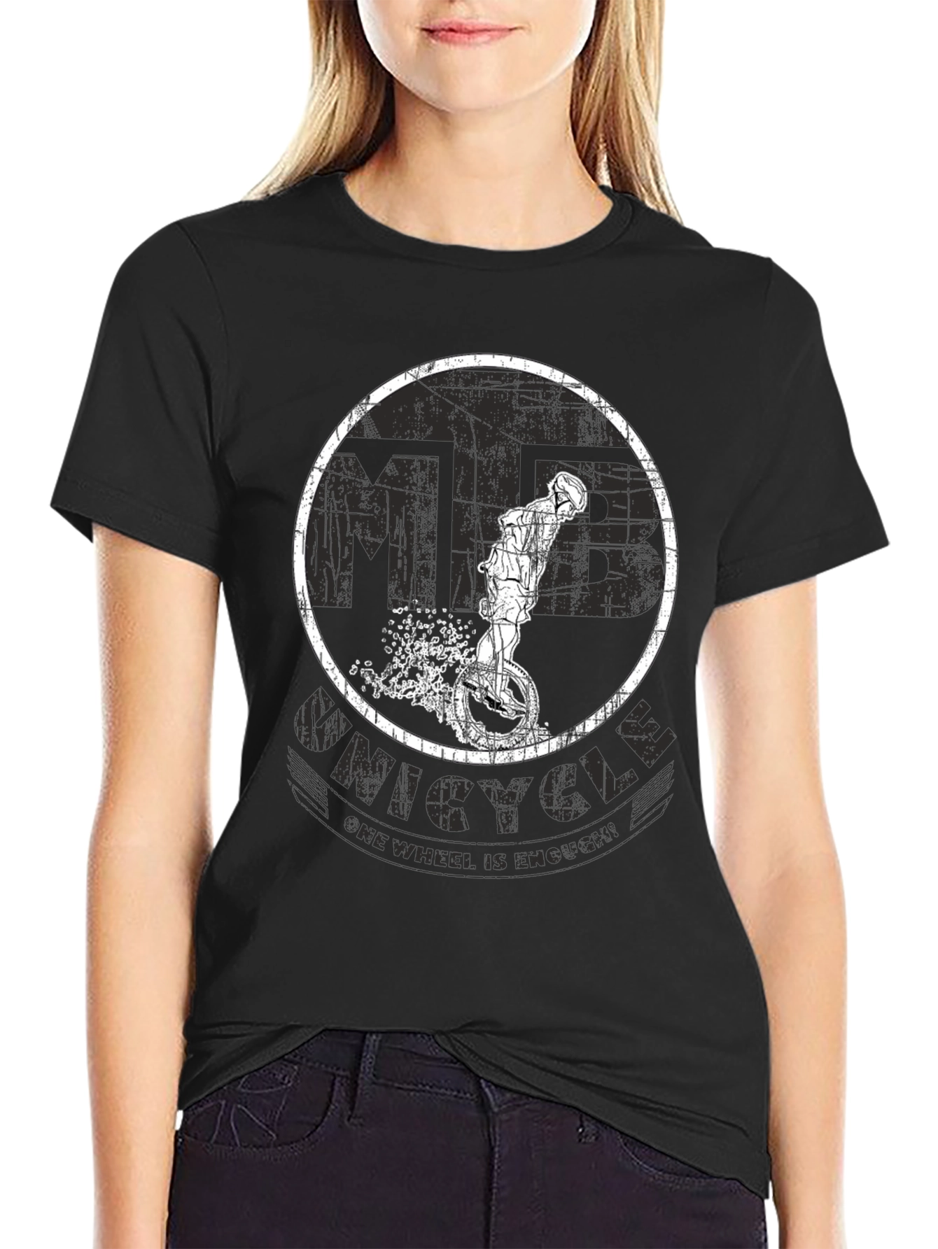 Black Unicycle T-Shirt - One Wheel Is Enough! view 2