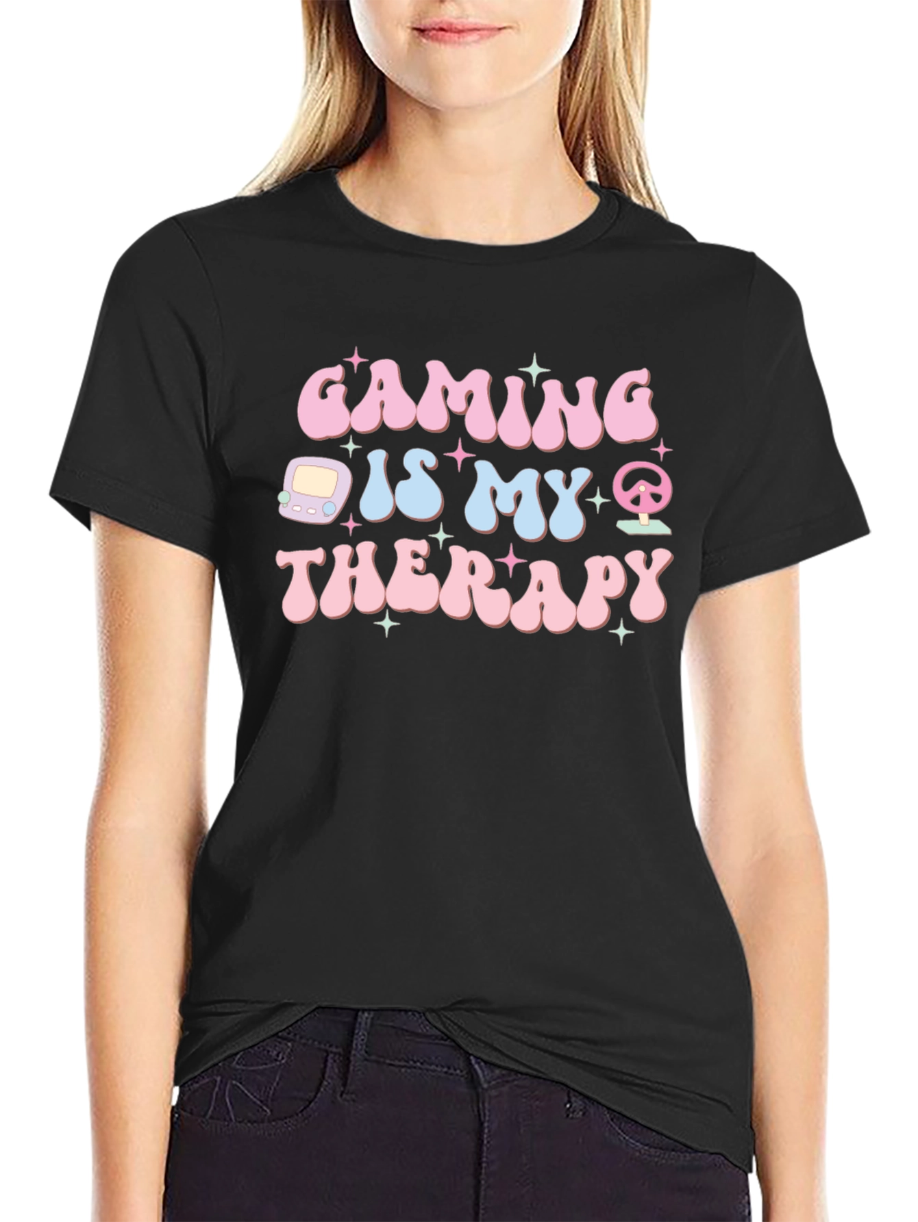 Black Gaming is My Therapy Graphic Tee - Black Cotton view 2