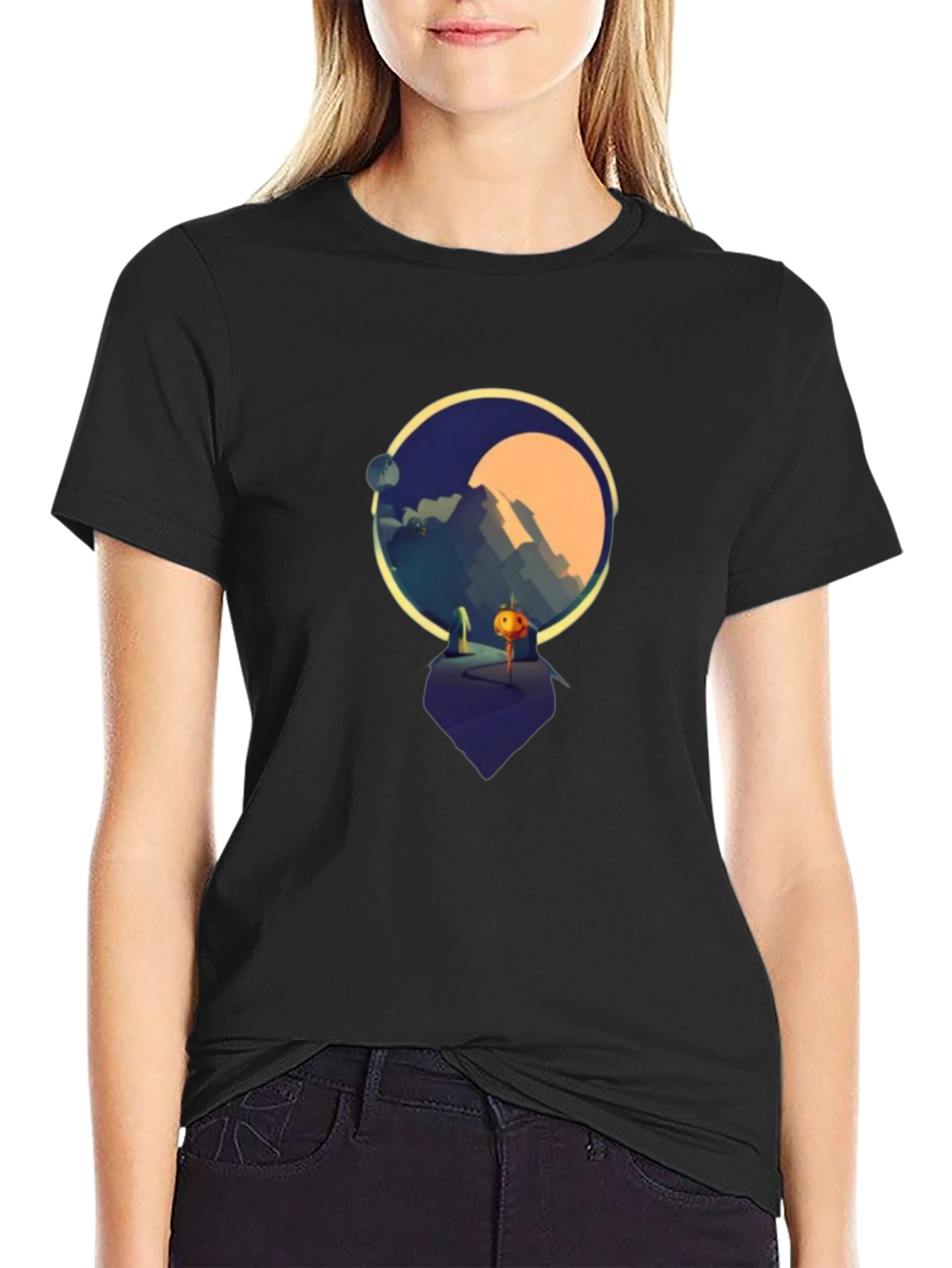 Black Geometric Landscape Graphic T-Shirt - Soft Cotton Blend view 2