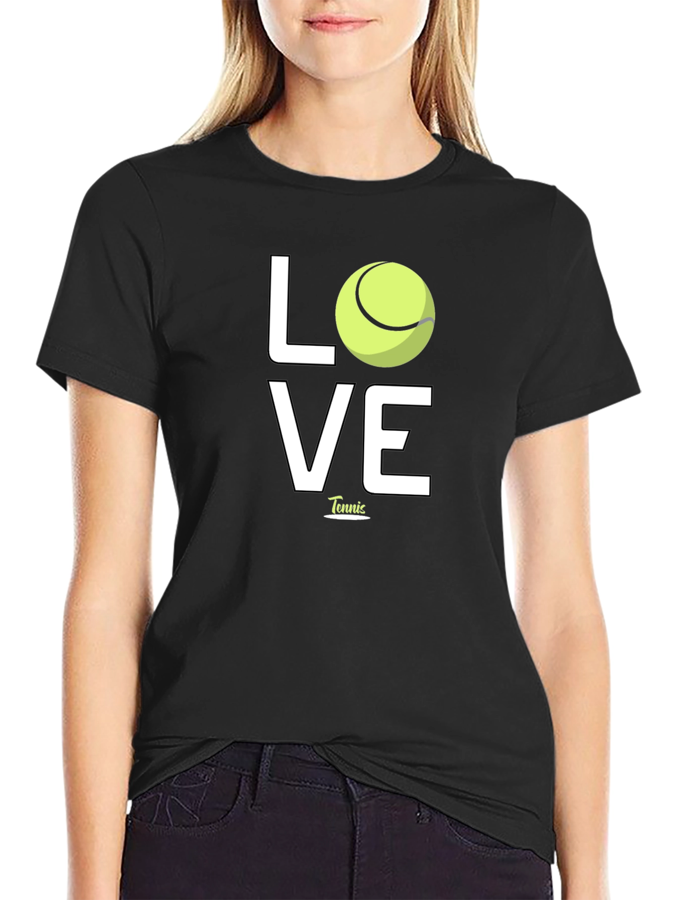 Black Tennis Love Graphic Tee - Black Cotton T-Shirt view 2
