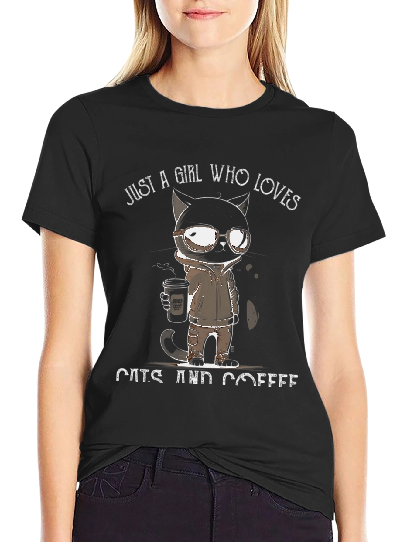 Black Girl Who Loves Cats and Coffee T-Shirt view 2