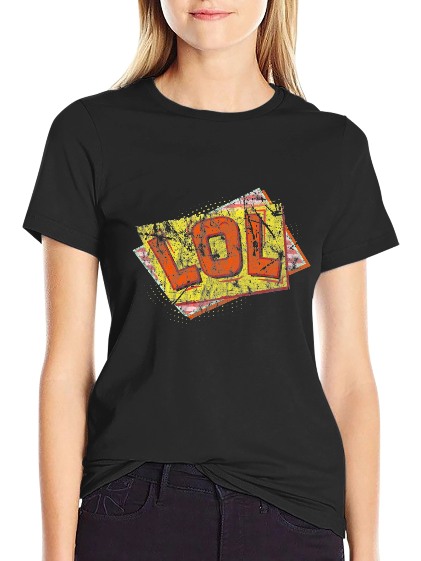 Black LOL Graphic Print Black Cotton T-Shirt view 2