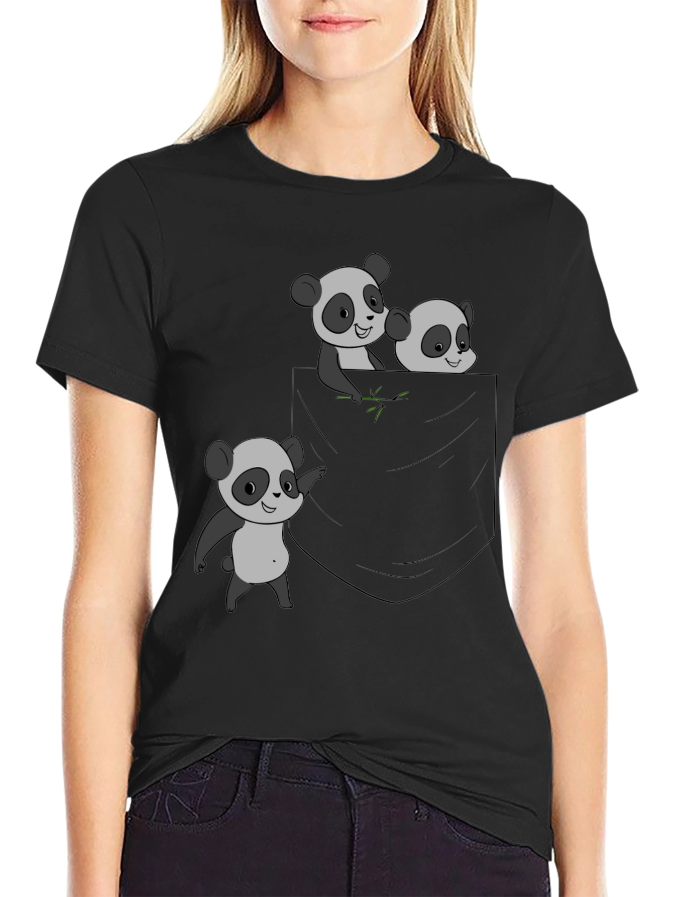 Black Panda Pocket Graphic Tee - Casual & Cute! view 2