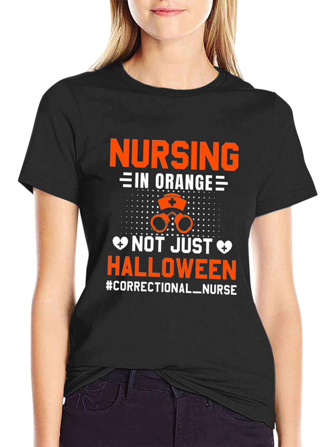 Black Correctional Nurse Halloween T-Shirt view 2