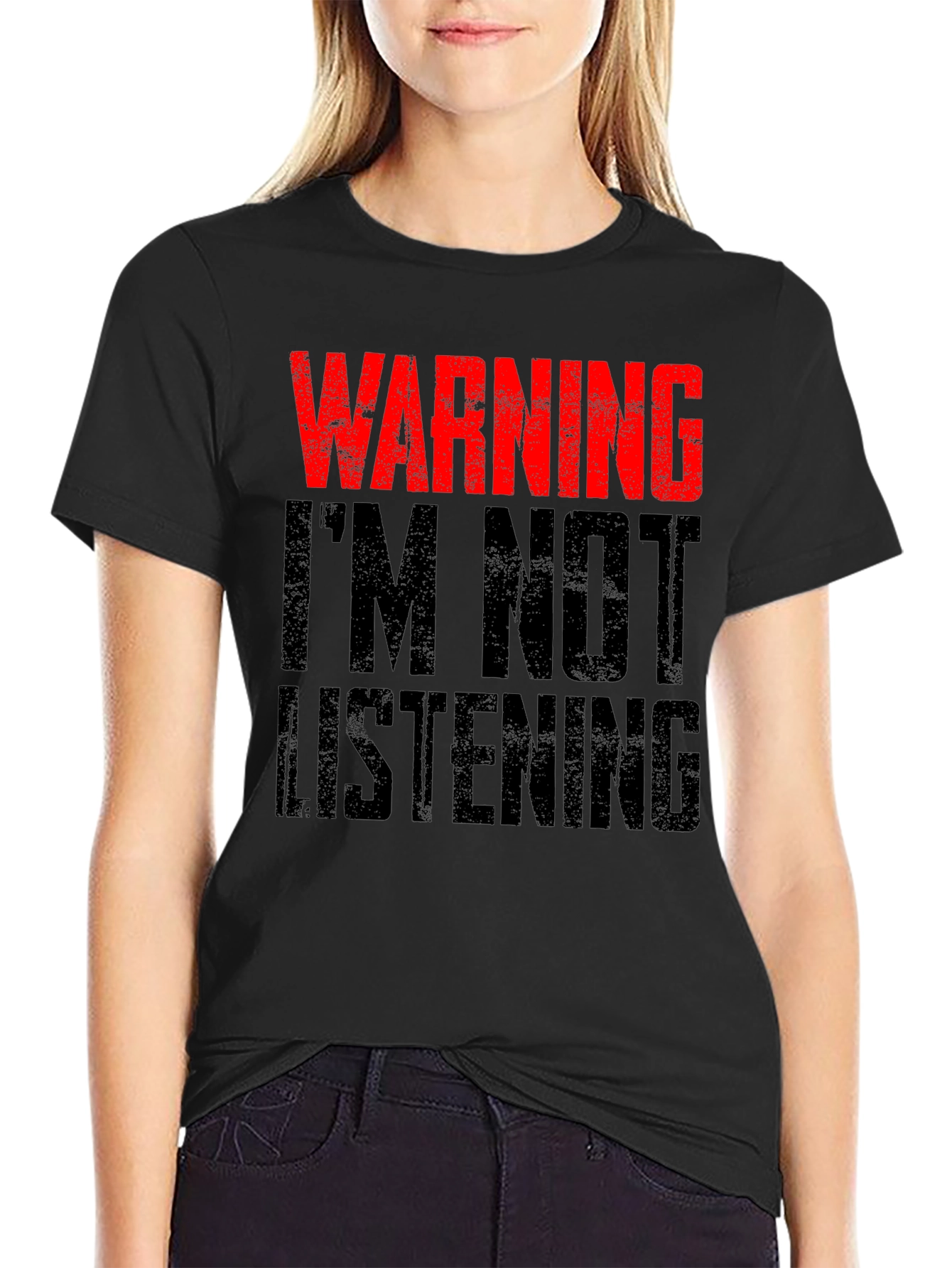 Black Warning I'm Not Listening T-Shirt view 2