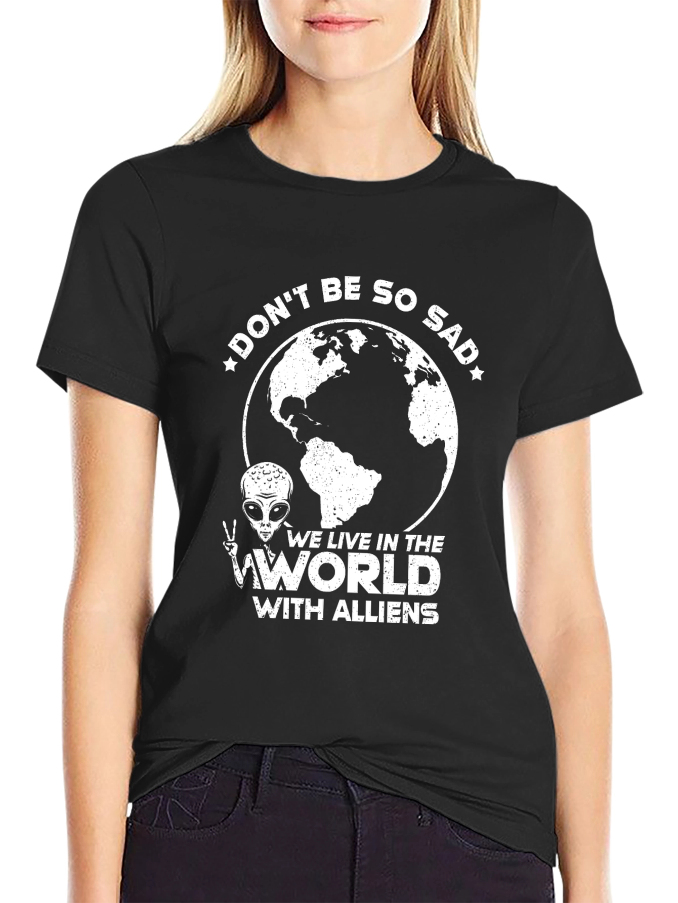 Black Don't Be So Sad Alien T-Shirt view 2