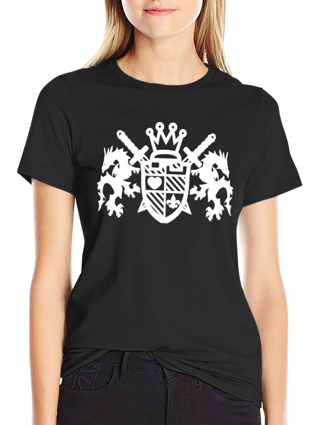 Black Black T-Shirt with White Crest Graphic view 2