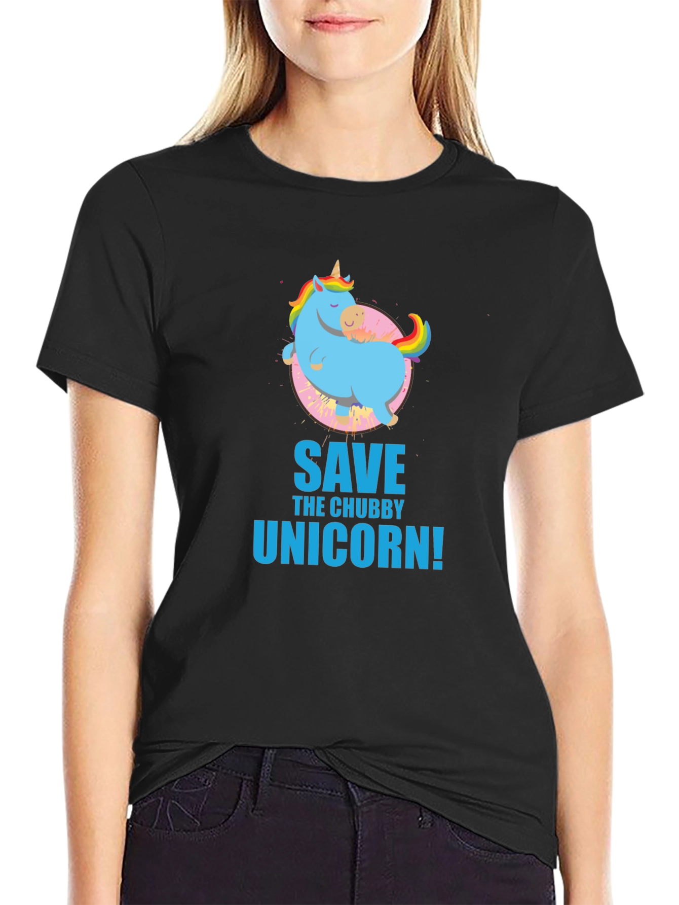 Black Save the Chubby Unicorn Black T-Shirt view 2