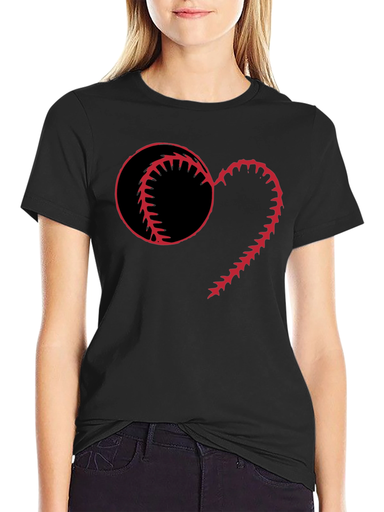 Black Baseball Heart Graphic T-Shirt view 2