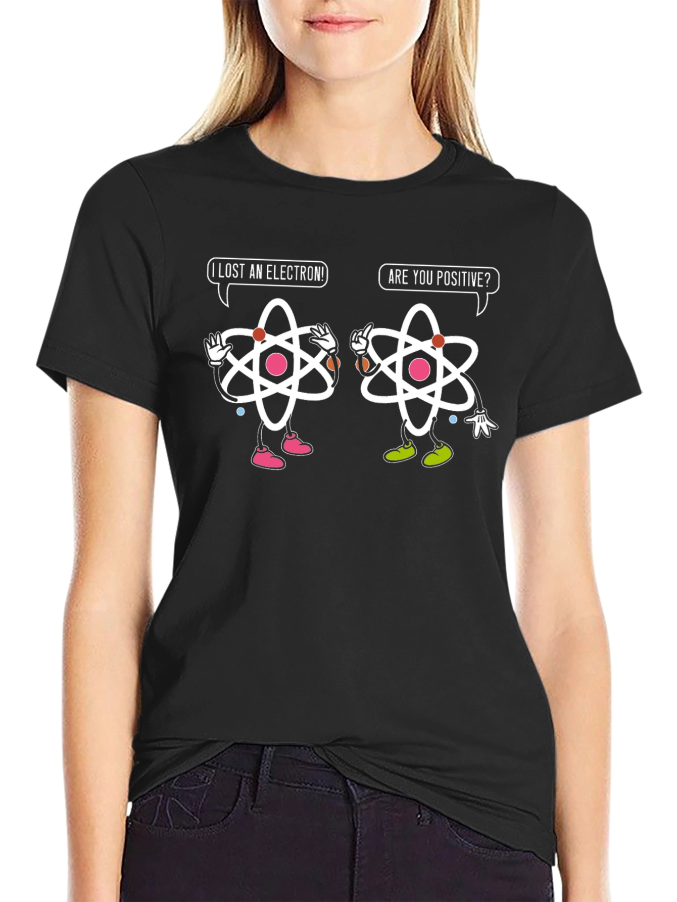 Black Funny Science Humor T-Shirt - Lost an Electron! view 2