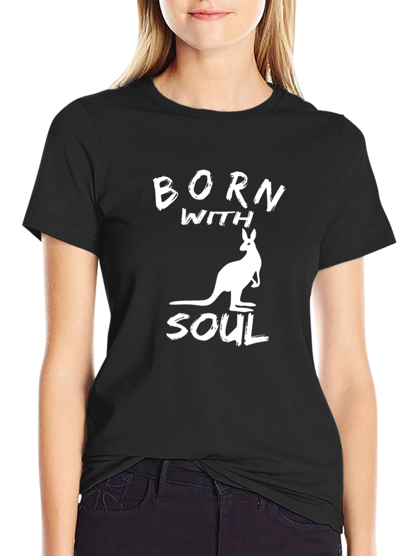 Black Born With Soul Kangaroo Graphic T-Shirt view 2