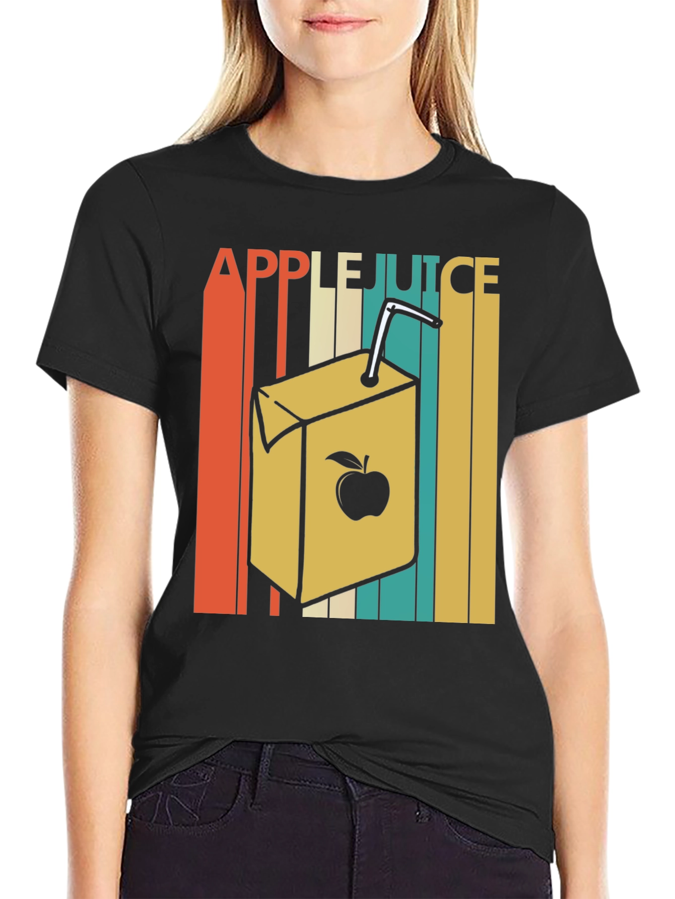 Black Retro Apple Juice T-Shirt view 2