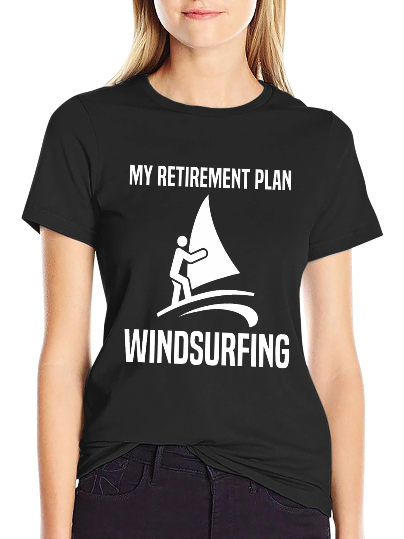Black Retirement Plan Windsurfing Black Graphic Tee view 2