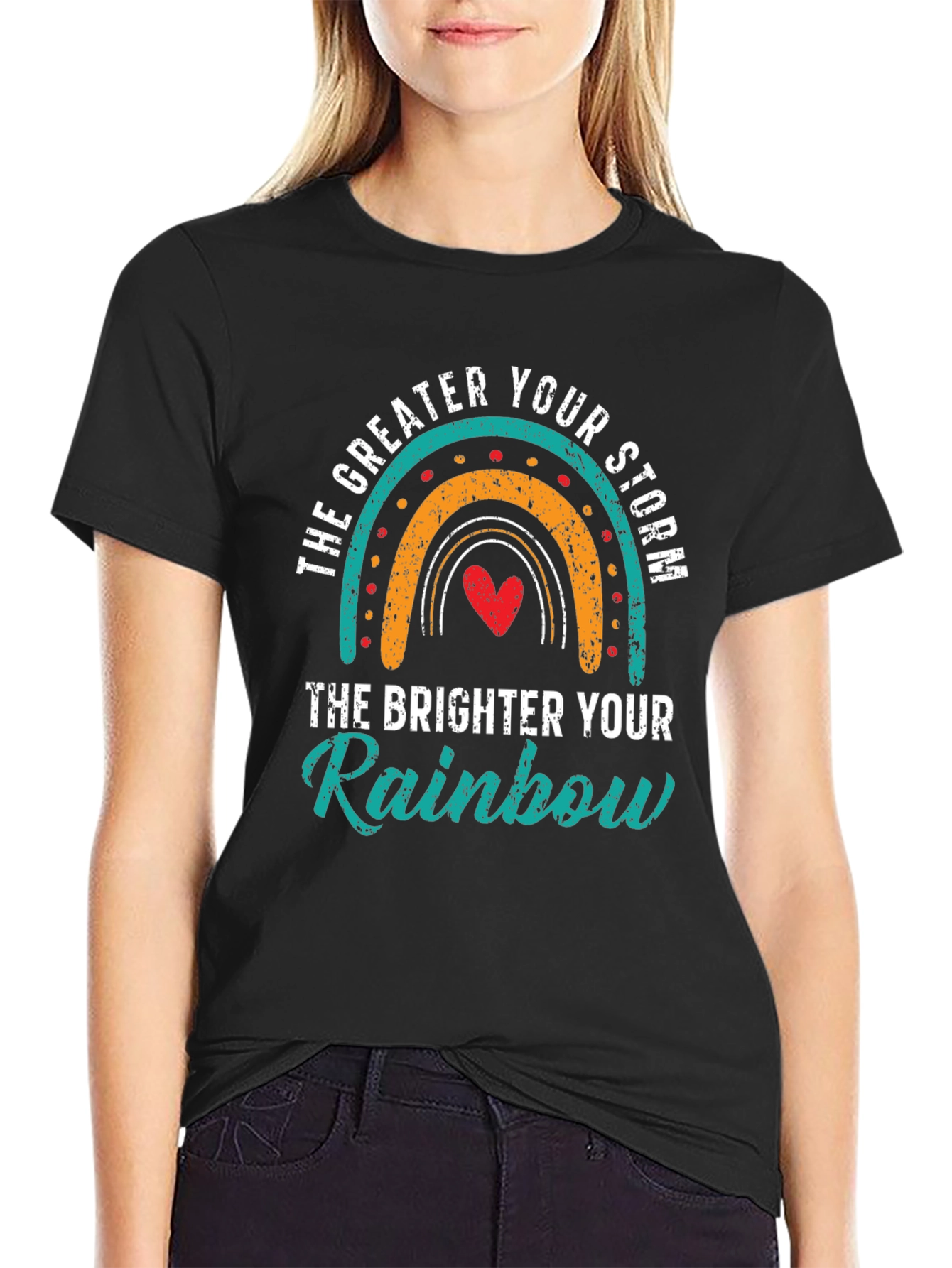 Black Inspirational Rainbow Graphic T-Shirt view 2