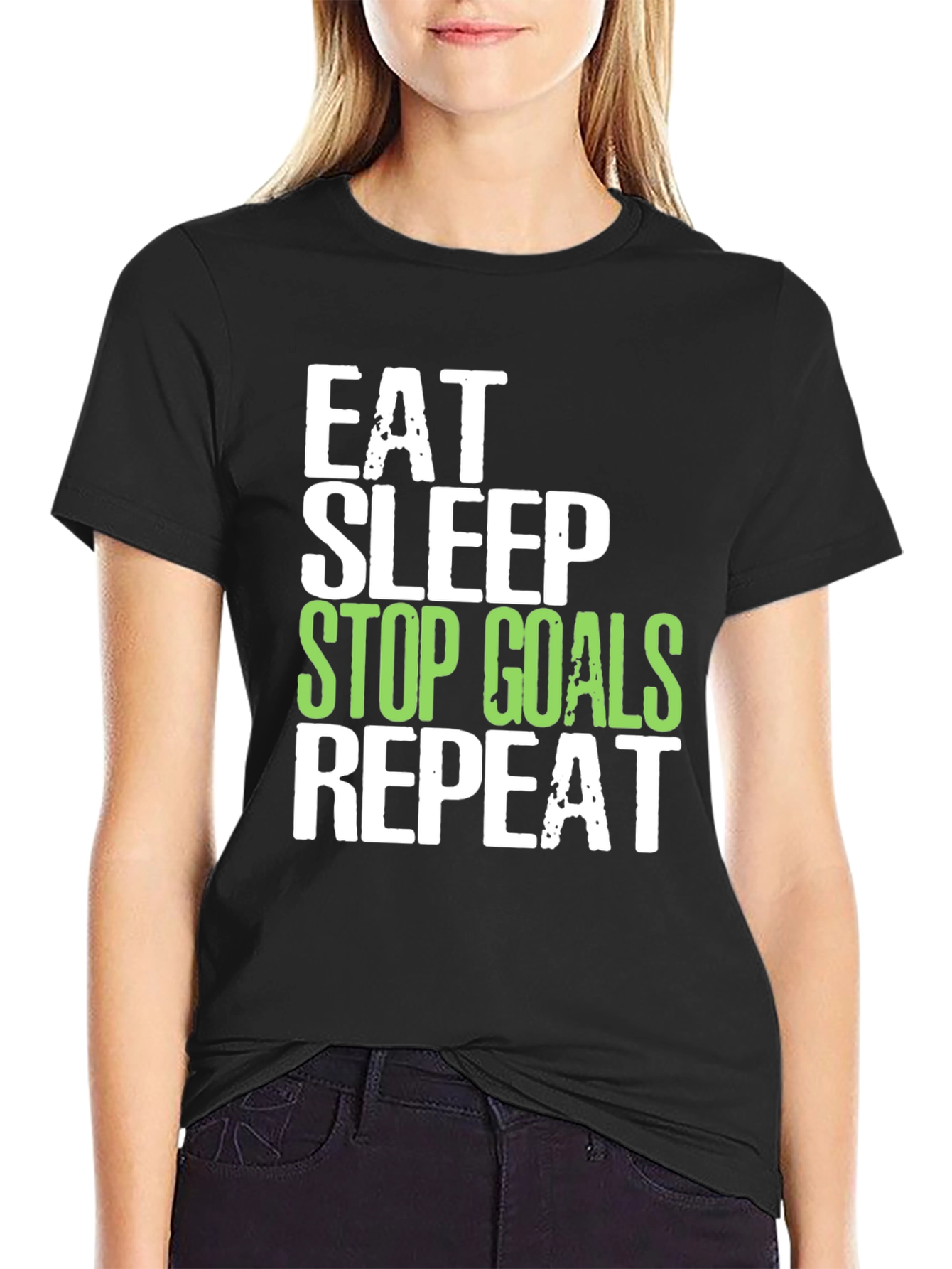 Black Eat Sleep Stop Goals Repeat T-Shirt view 2
