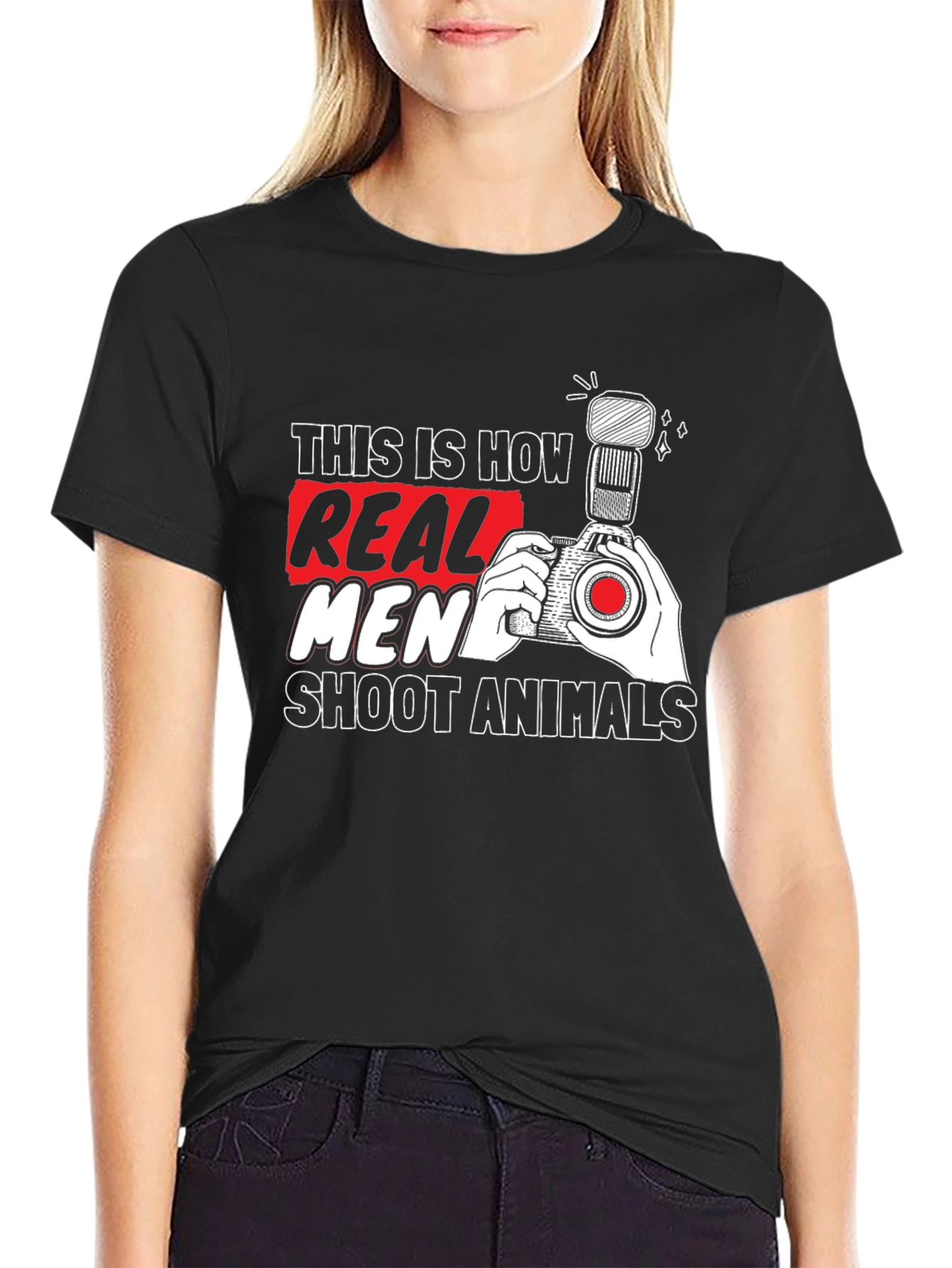 Black Real Men Shoot Animals T-Shirt Photography Black view 2