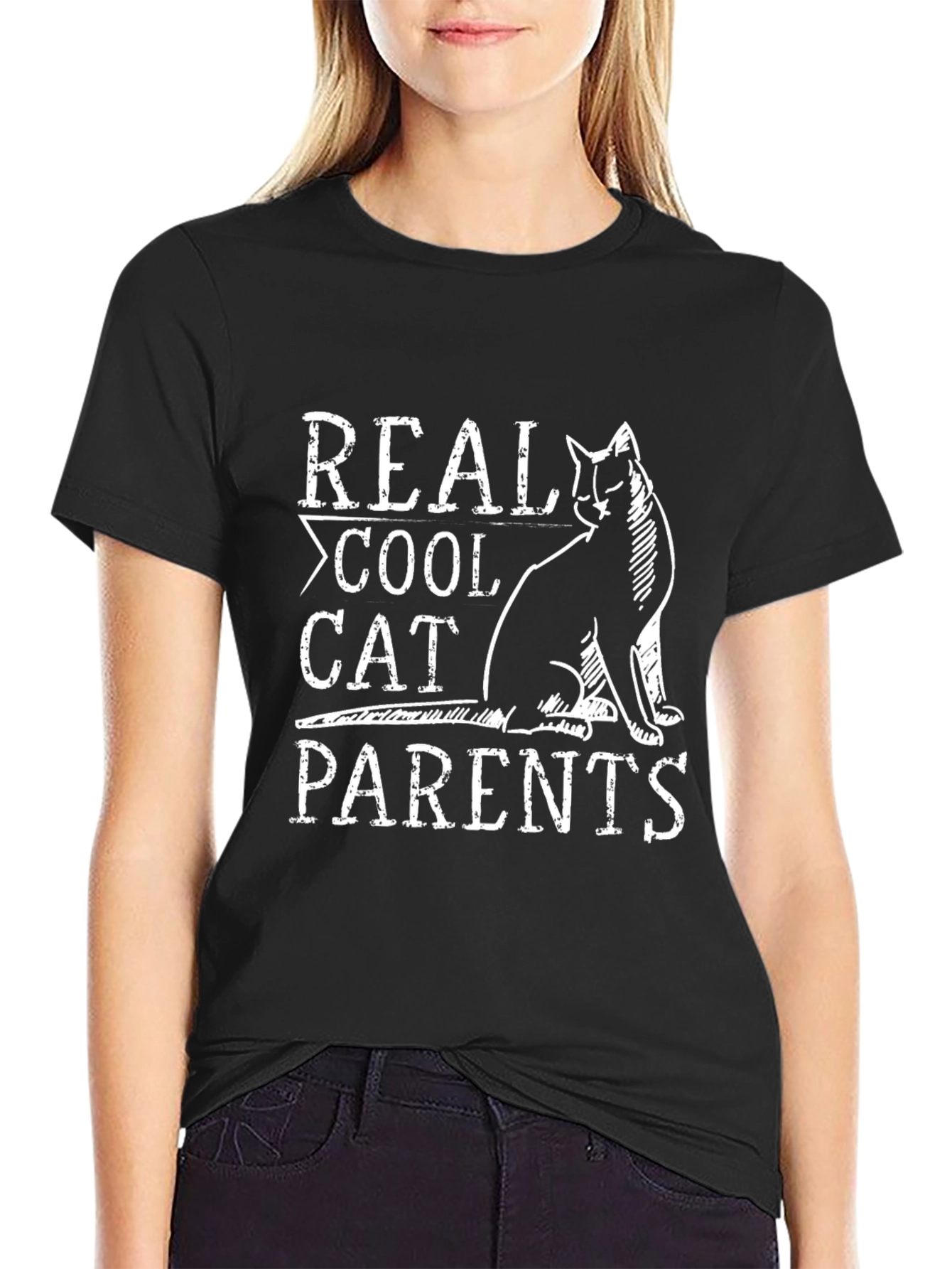 Black Real Cool Cat Parents Black T-Shirt view 2