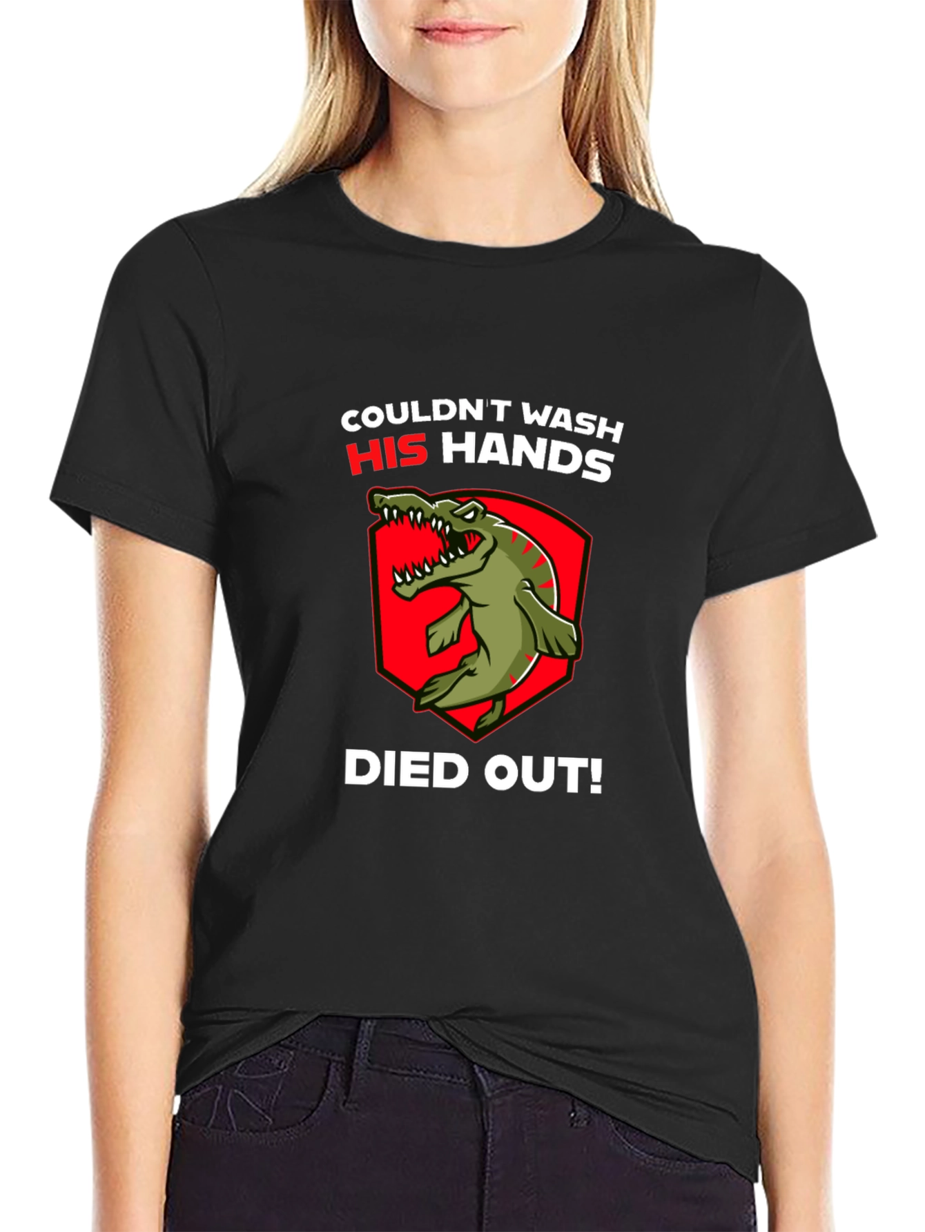 Black Couldn't Wash His Hands T-Shirt - Dinosaur Funny view 2