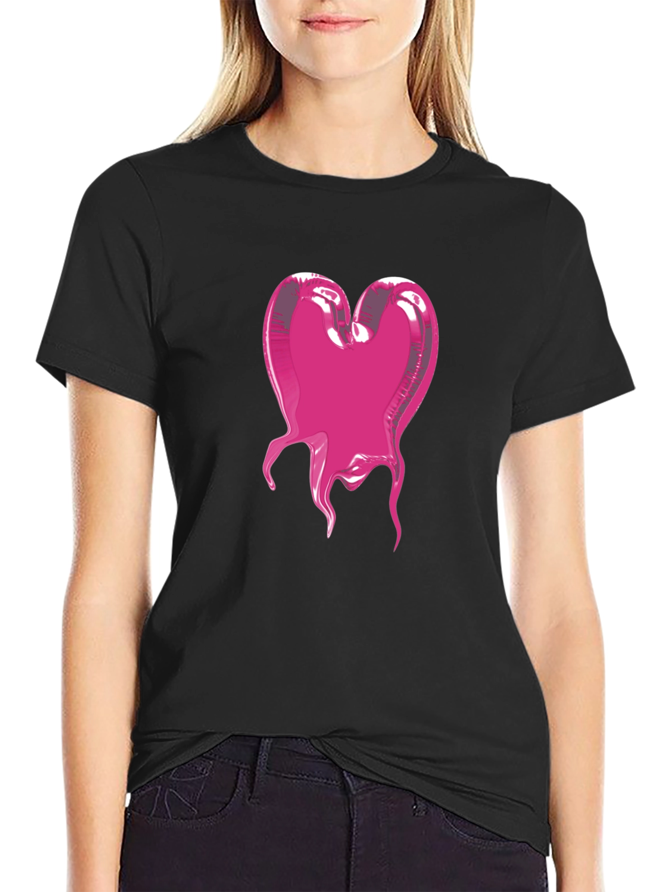 Black Heart Blob Graphic Tee - Modern Black T-Shirt view 2