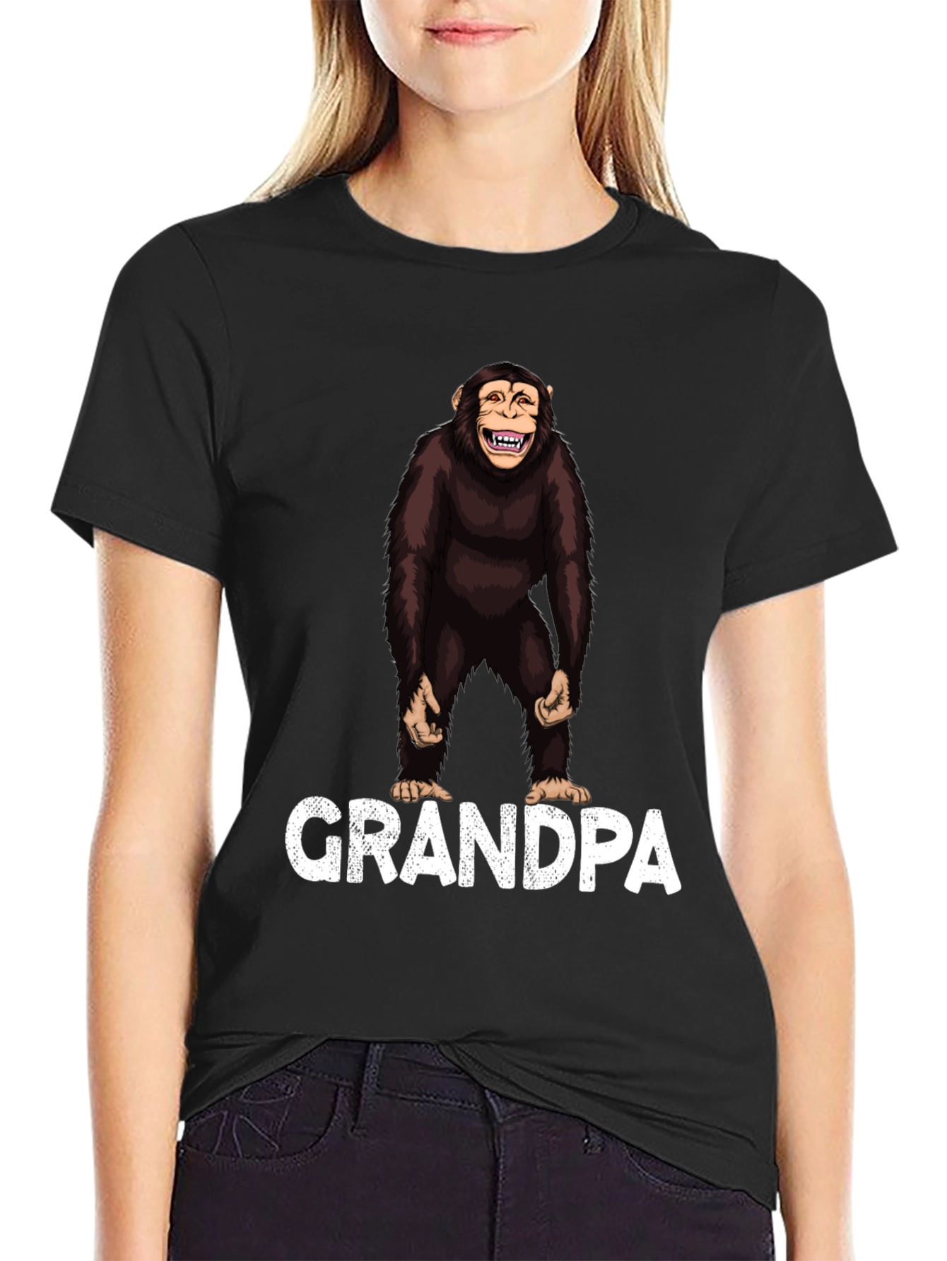 Black Grandpa Chimp T-Shirt - Funny Monkey Graphic Tee view 2