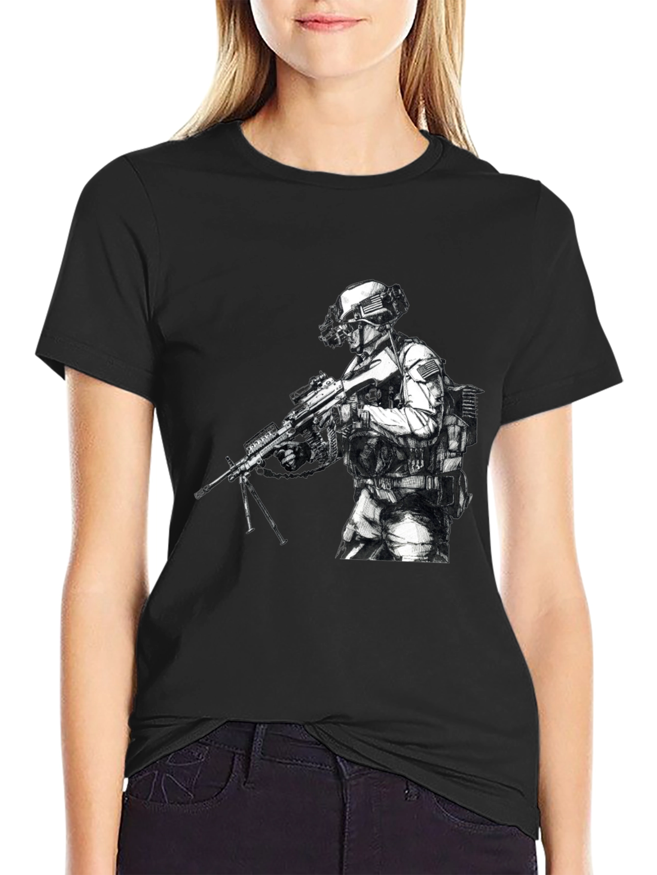Black Tactical Soldier Graphic T-Shirt - Black view 2