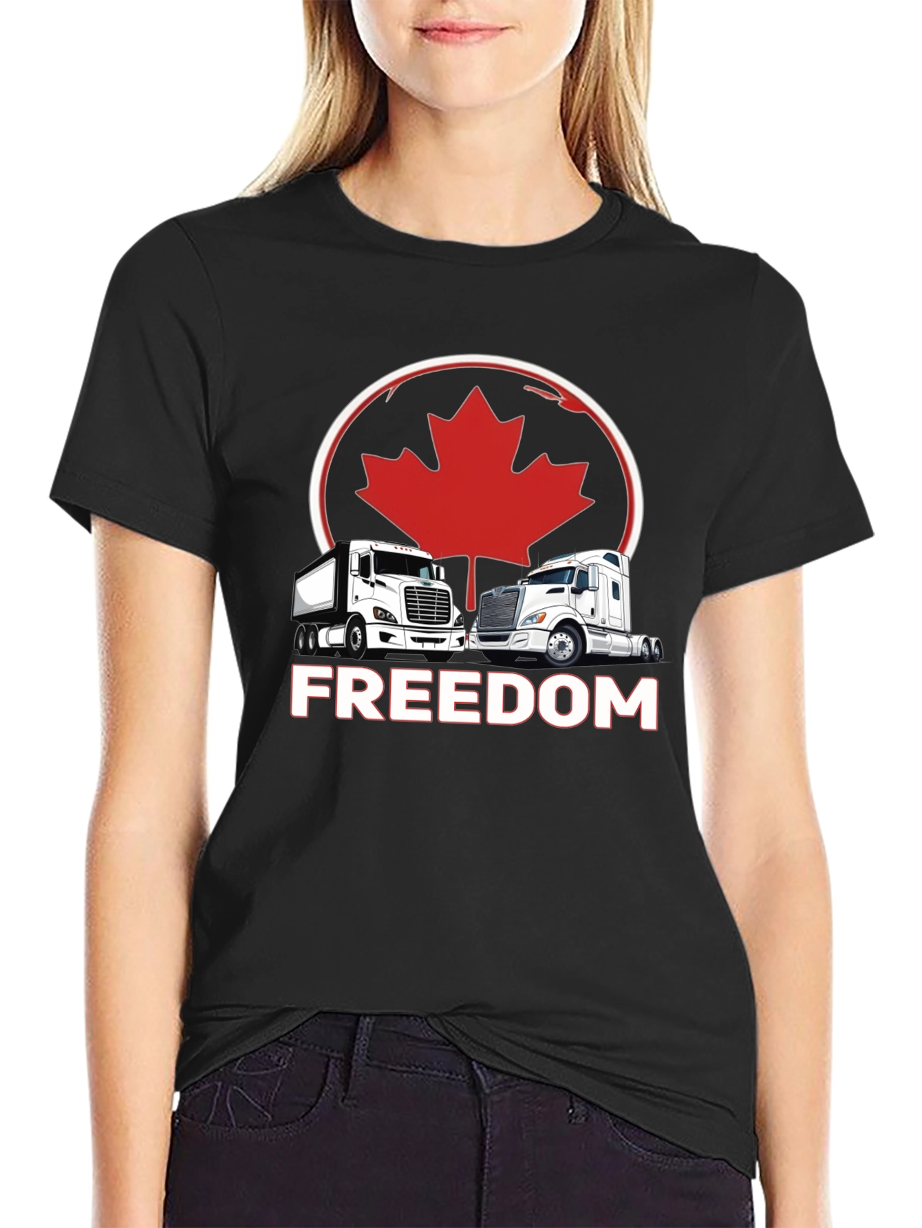 Black Freedom Trucker T-Shirt Canada Maple Leaf view 2